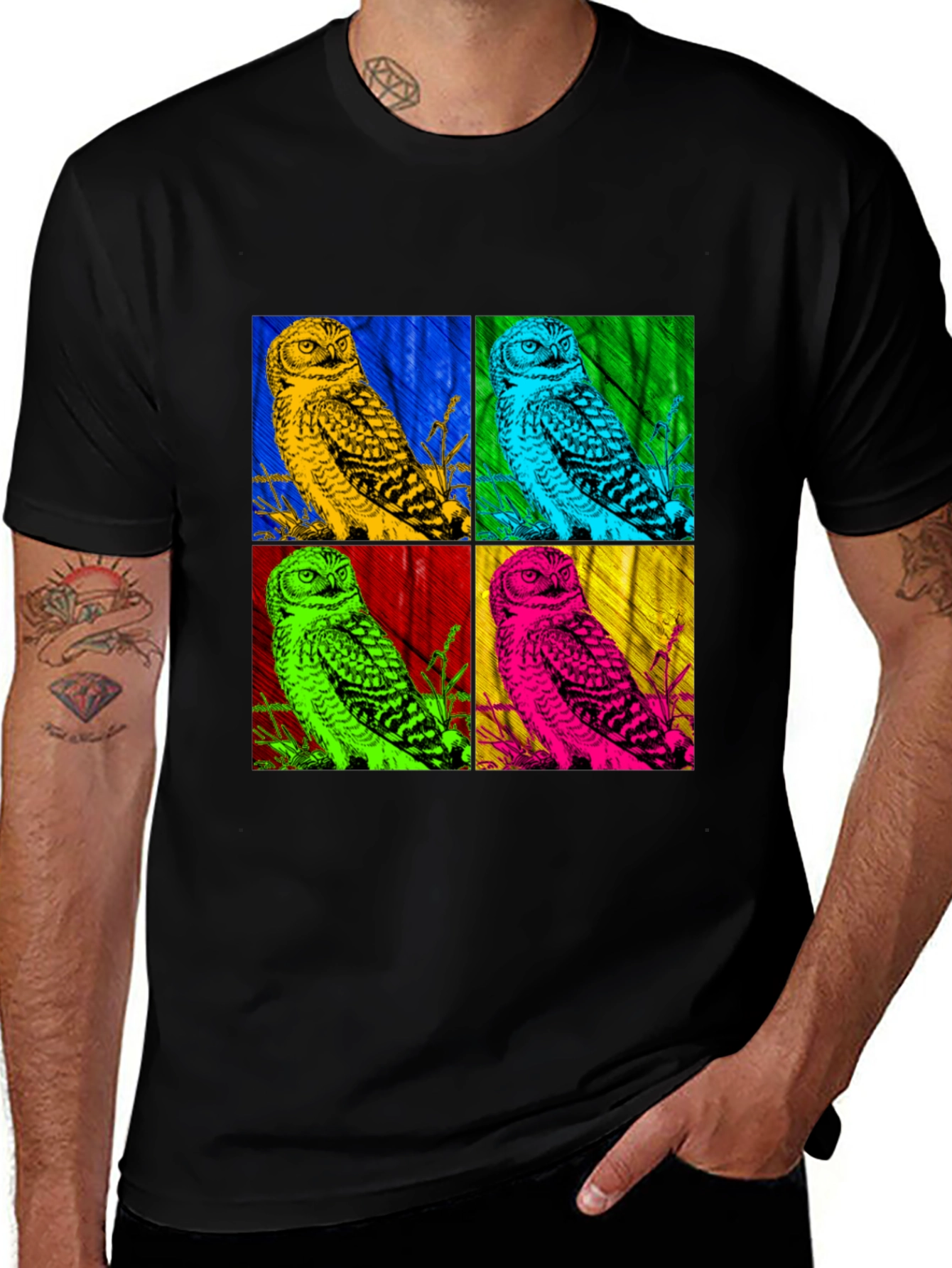 Variant 10 of Pop Art Owl Graphic Tee - Bold Colorful Design
