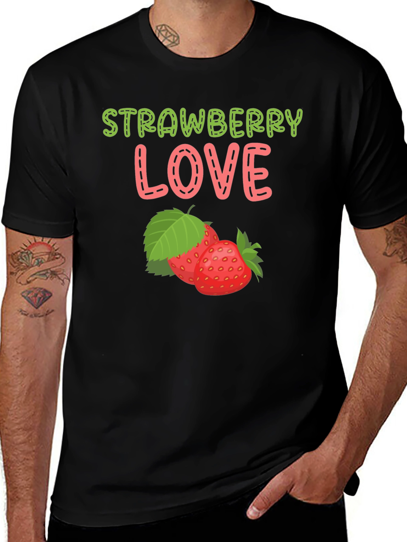Variant 11 of Strawberry Love Graphic T-Shirt - Casual Black Tee