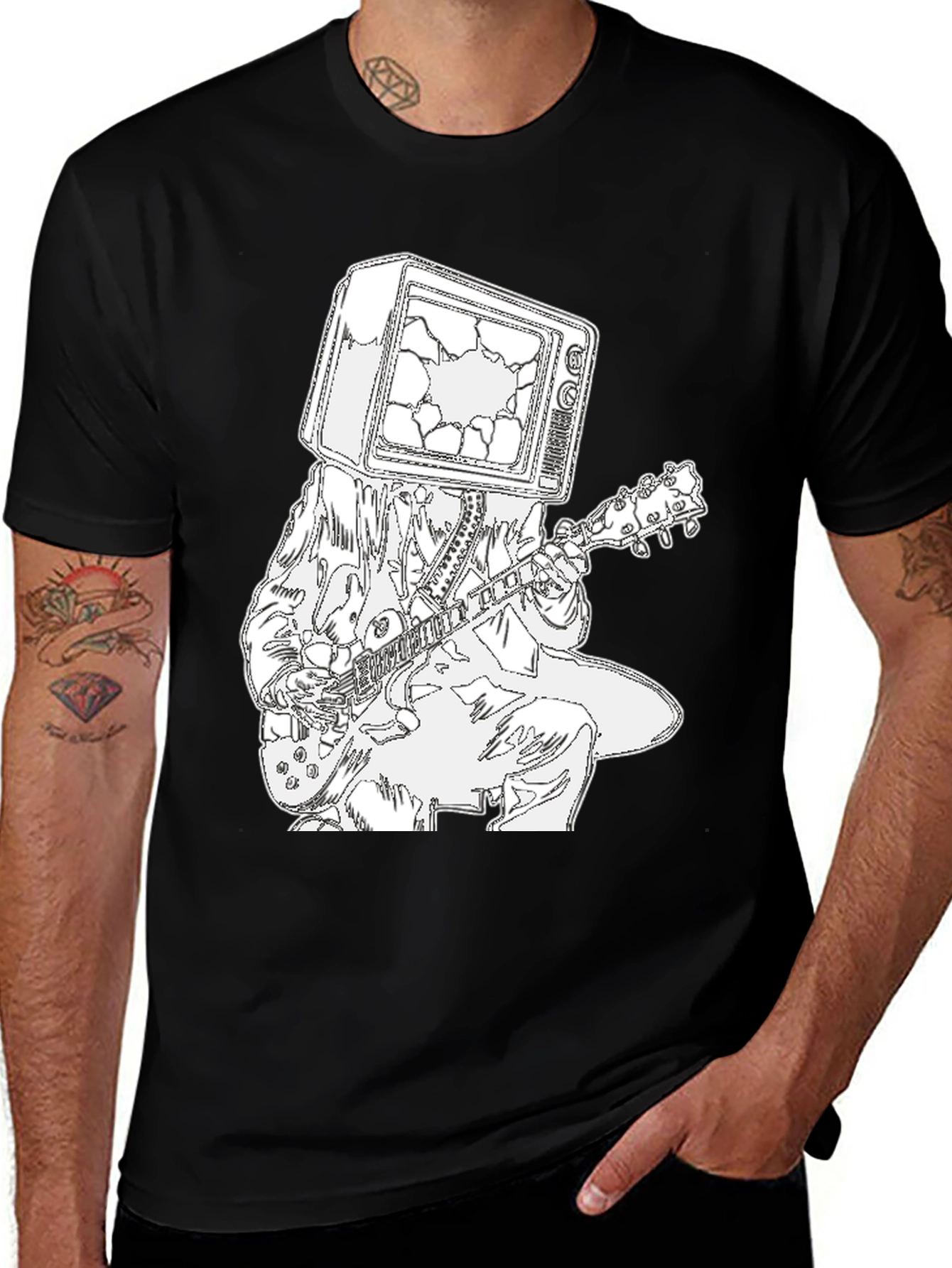 Broken TV Head Guitar Player Graphic Tee