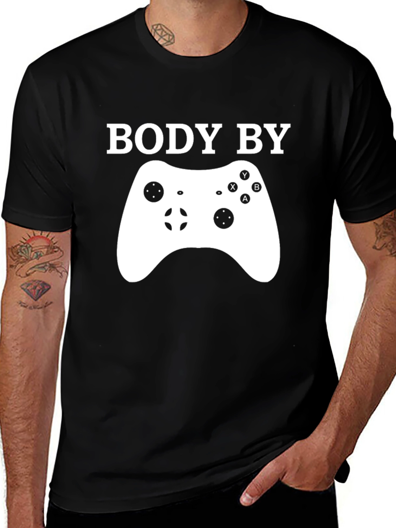 Variant 19 of Body By Gaming Black T-Shirt - Gamer Humor Tee