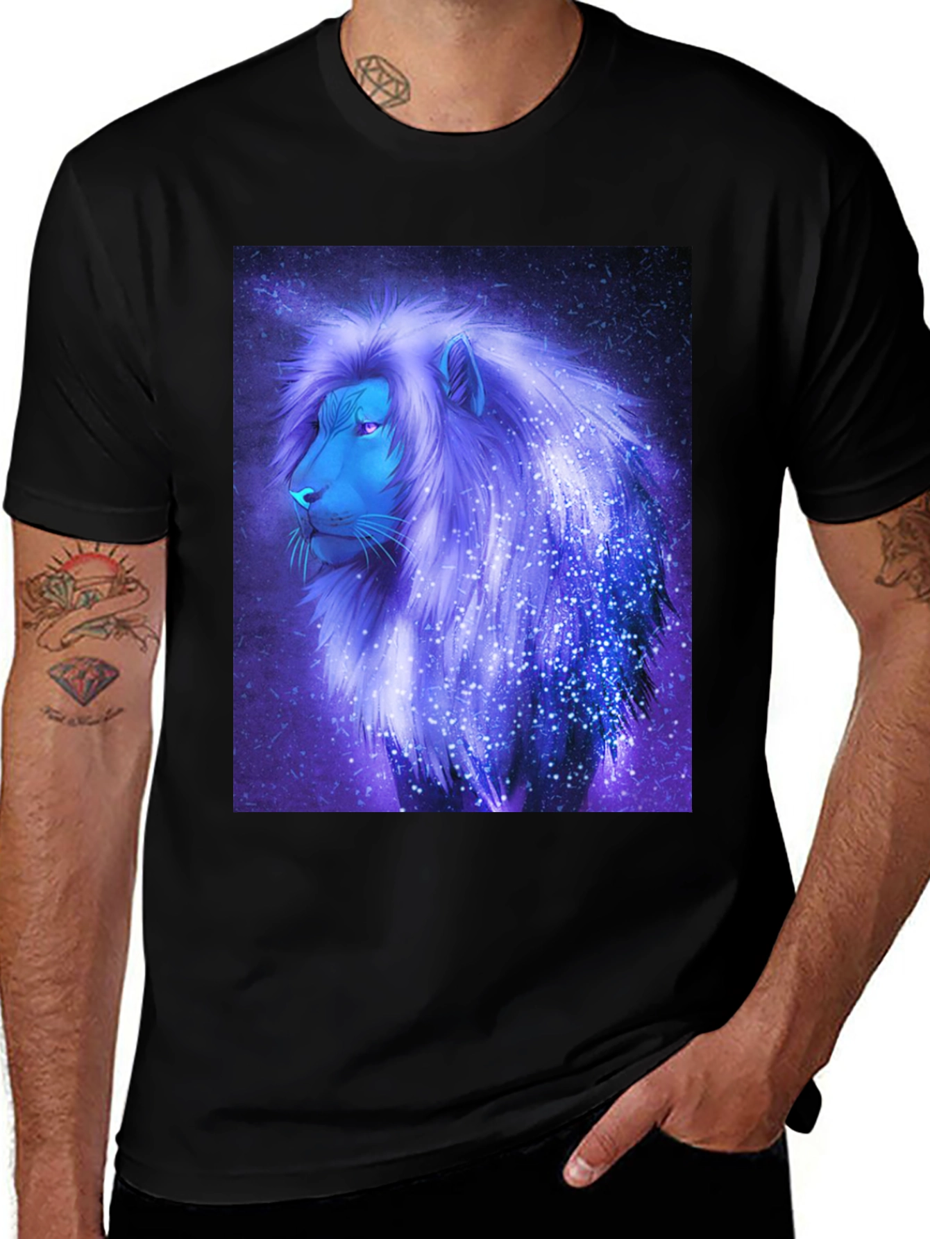 Variant 22 of Cosmic Lion Graphic Tee - Black Cotton Blend