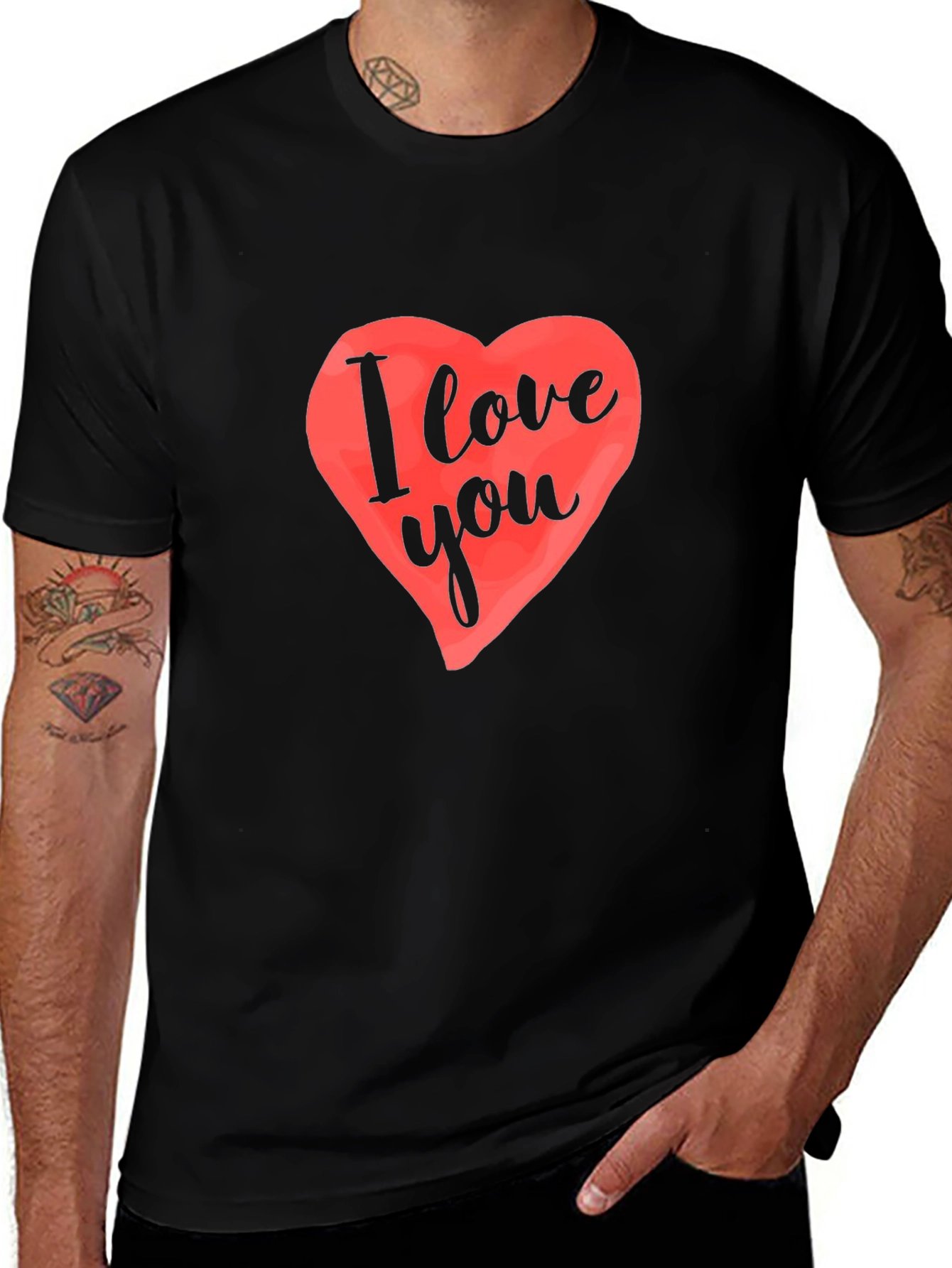 Variant 21 of I Love You Heart Graphic Black T-Shirt