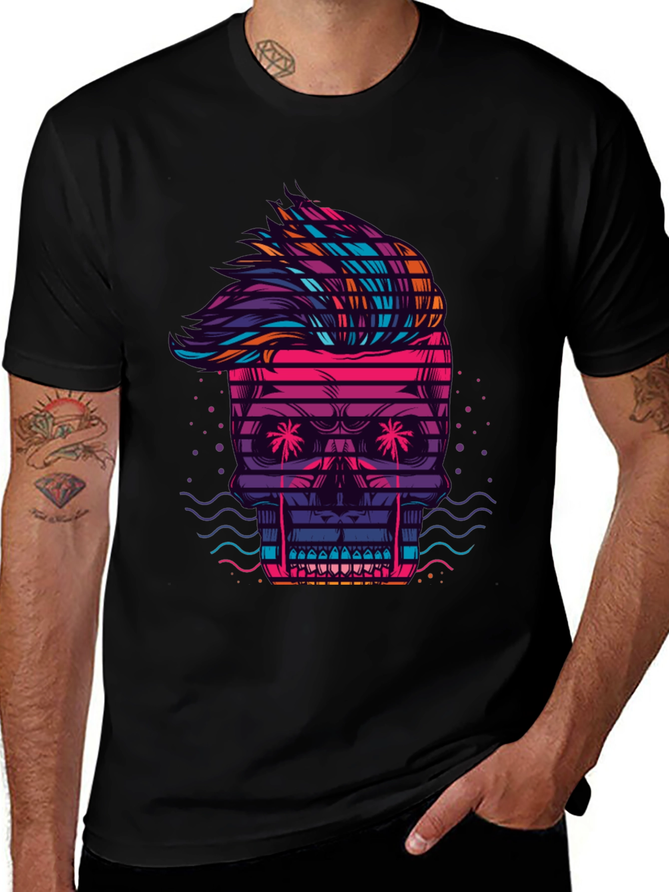 Variant 16 of Neon Skull Graphic Tee - Retro Wave Style