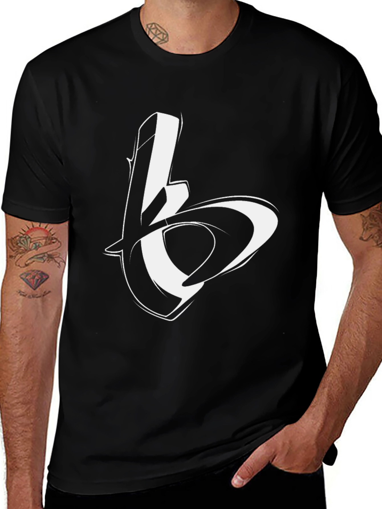 Variant 16 of Black Graphic Tee with Abstract Letter Design