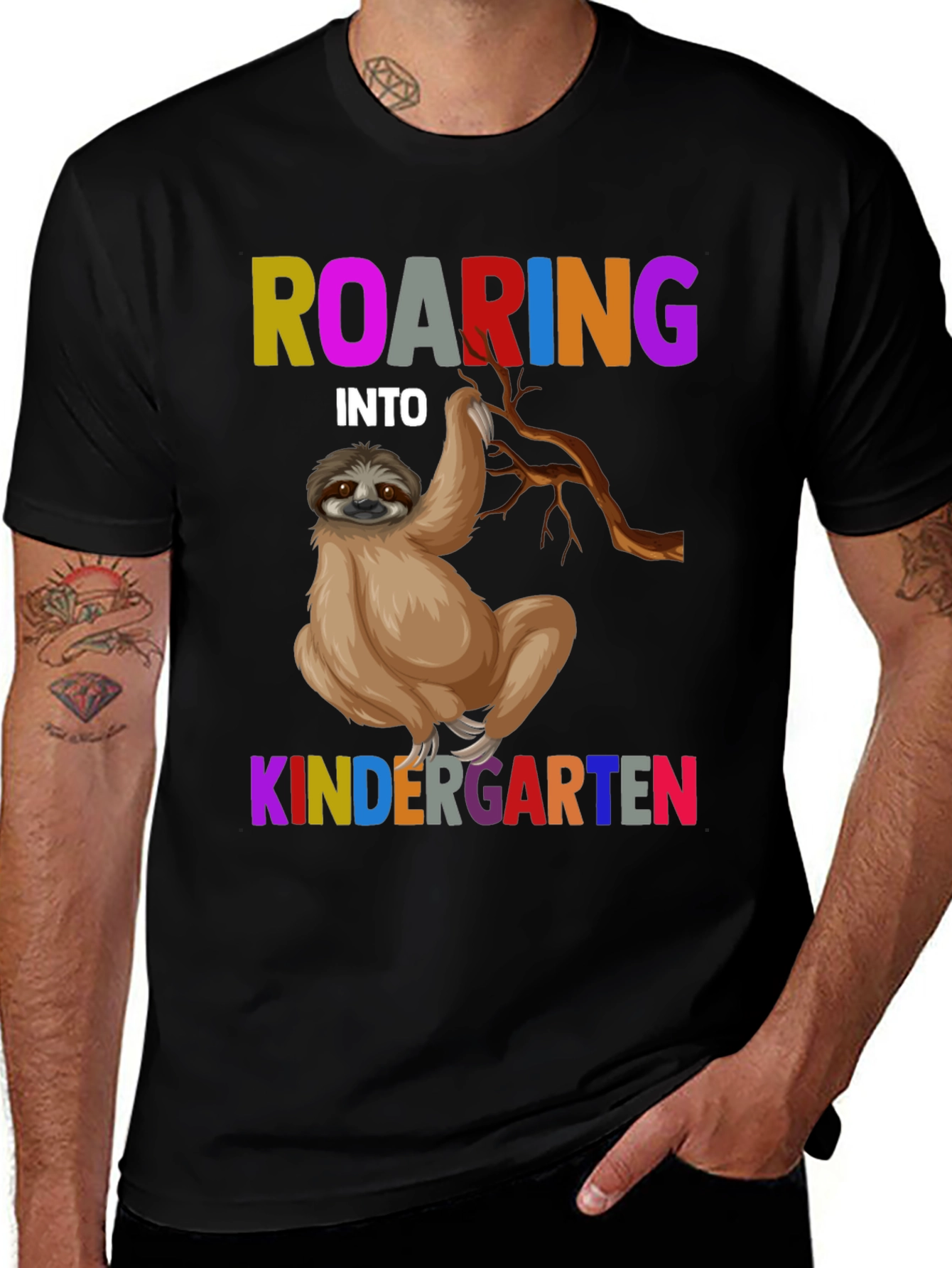 Black Roaring Into Kindergarten Sloth T-Shirt main image