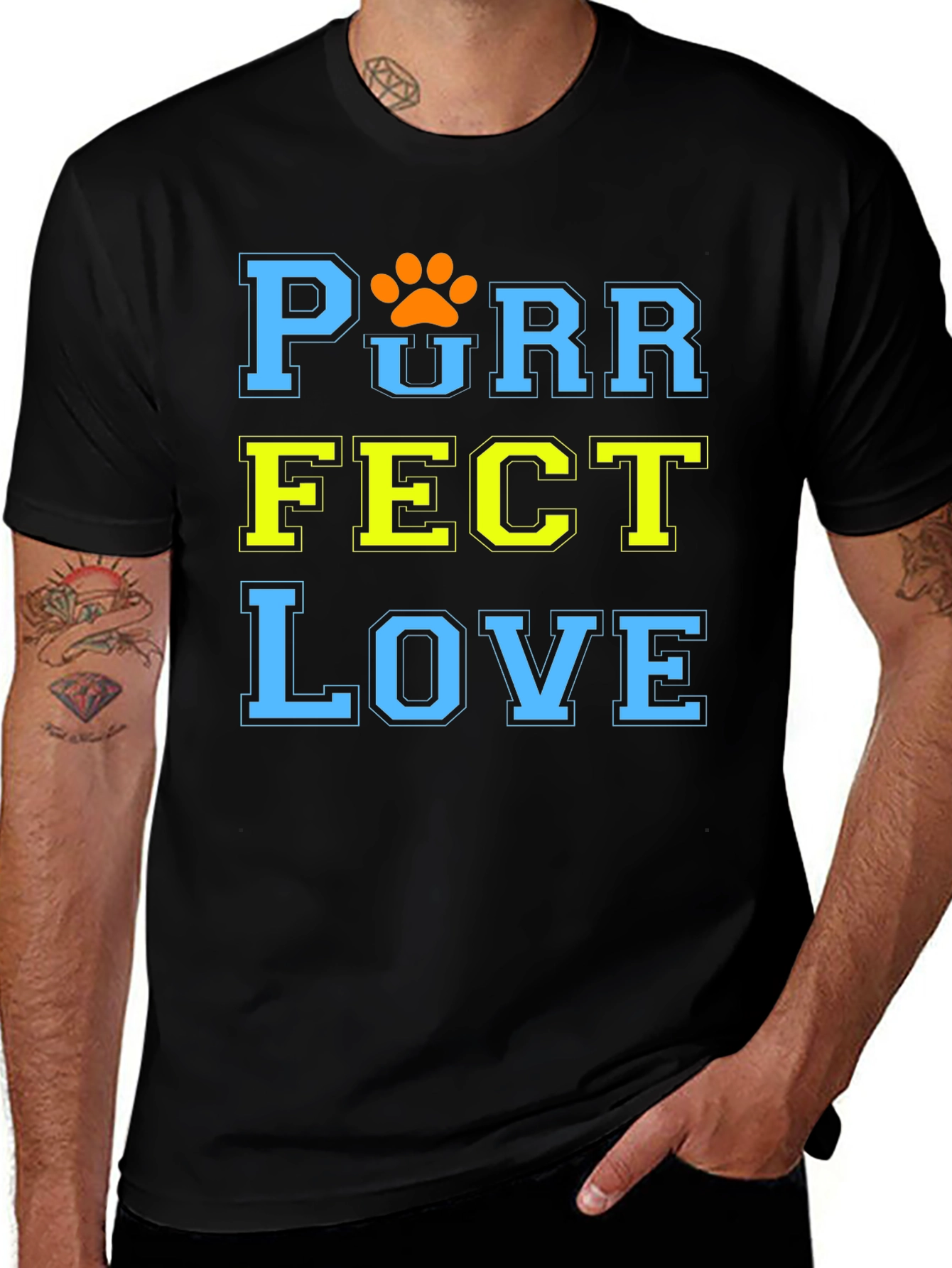 Variant 20 of Purrfect Love T-Shirt - Cat Paw Design