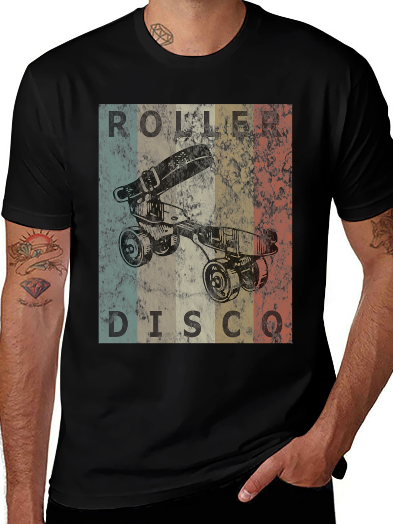 Black Retro Roller Disco T-Shirt - Vintage Skate Style main image