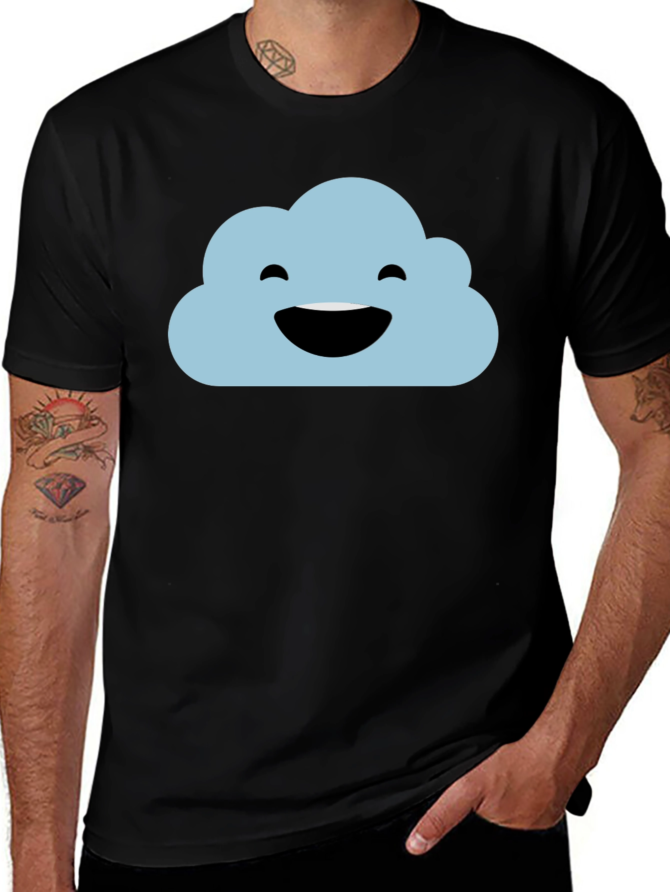 Variant 8 of Happy Cloud Black T-Shirt - Weather Graphic Tee
