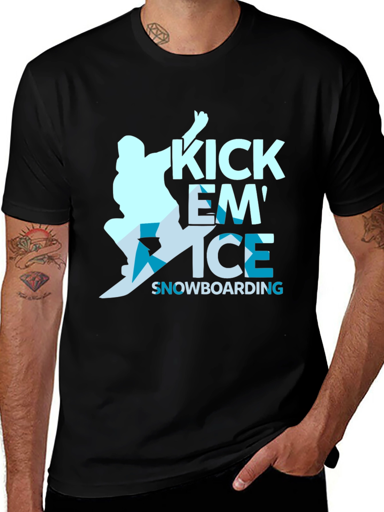 Variant 26 of Kick Em' Ice Snowboarding Black T-Shirt