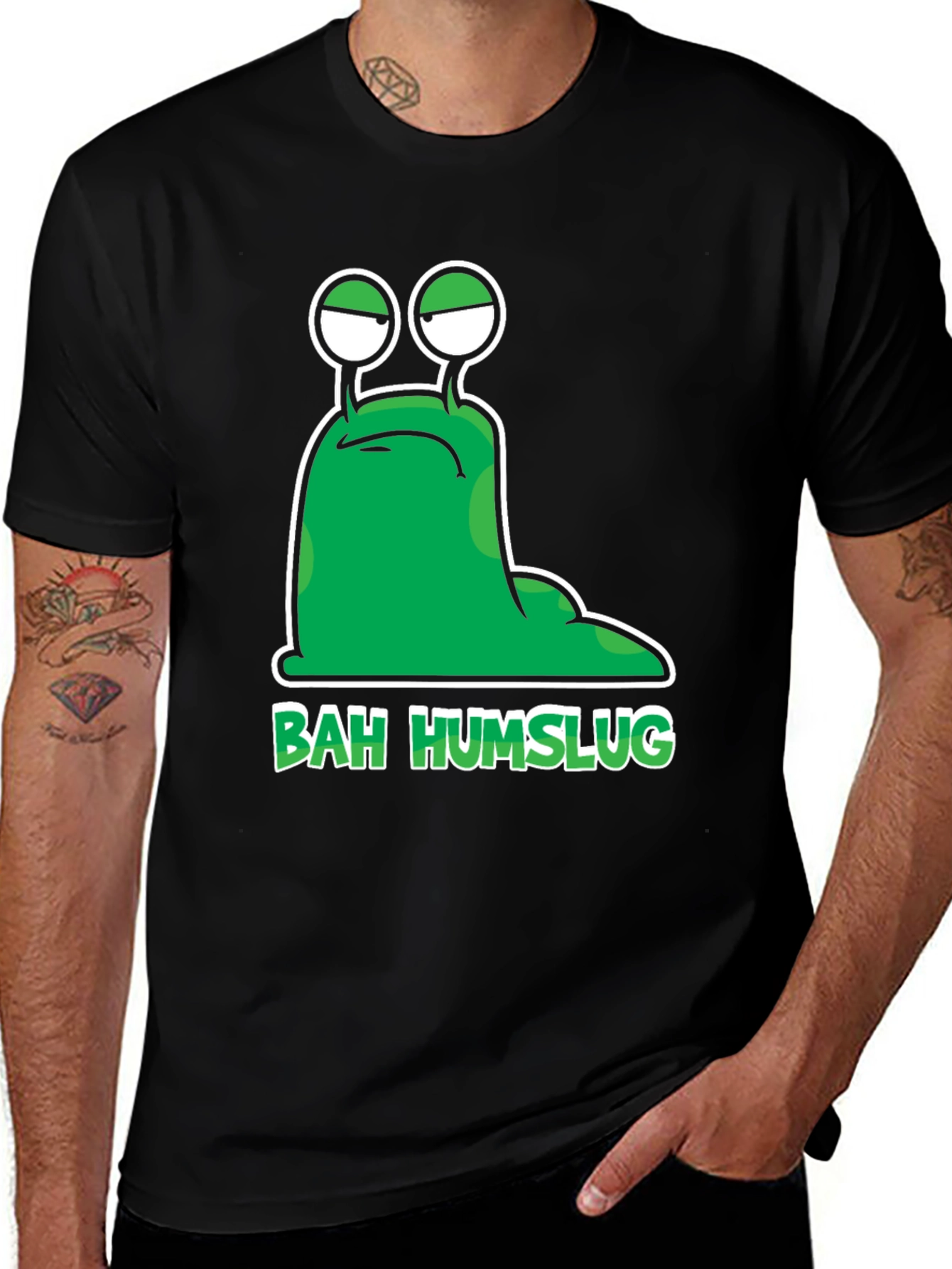 Variant 4 of Bah Humslug Black T-Shirt - Funny Grumpy Slug Design