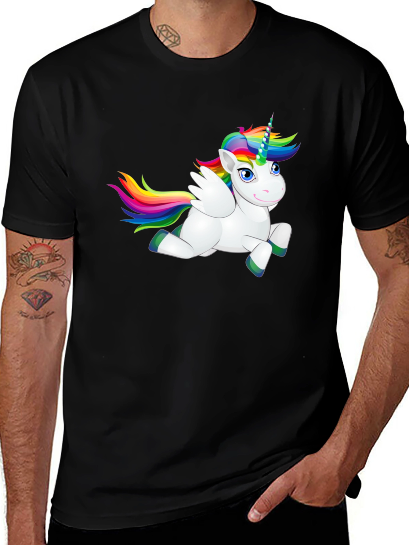 Variant 19 of Rainbow Unicorn Graphic T-Shirt - Men's Black Tee