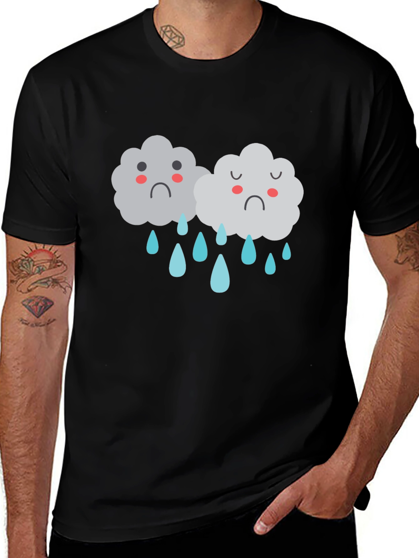 Variant 9 of Sad Clouds Graphic Tee - Unisex Black T-Shirt