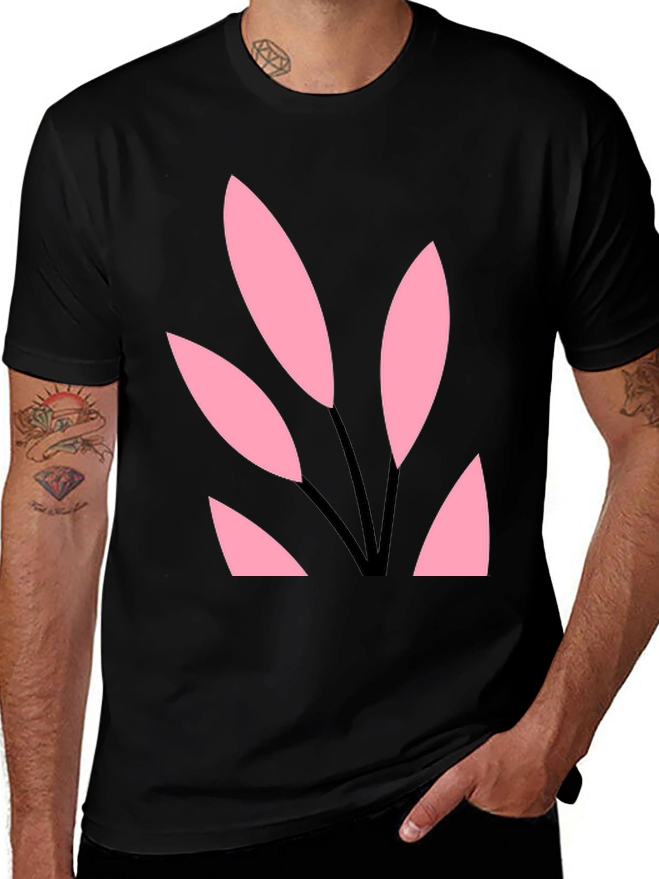 Variant 17 of Black Tee with Abstract Pink Leaf Design