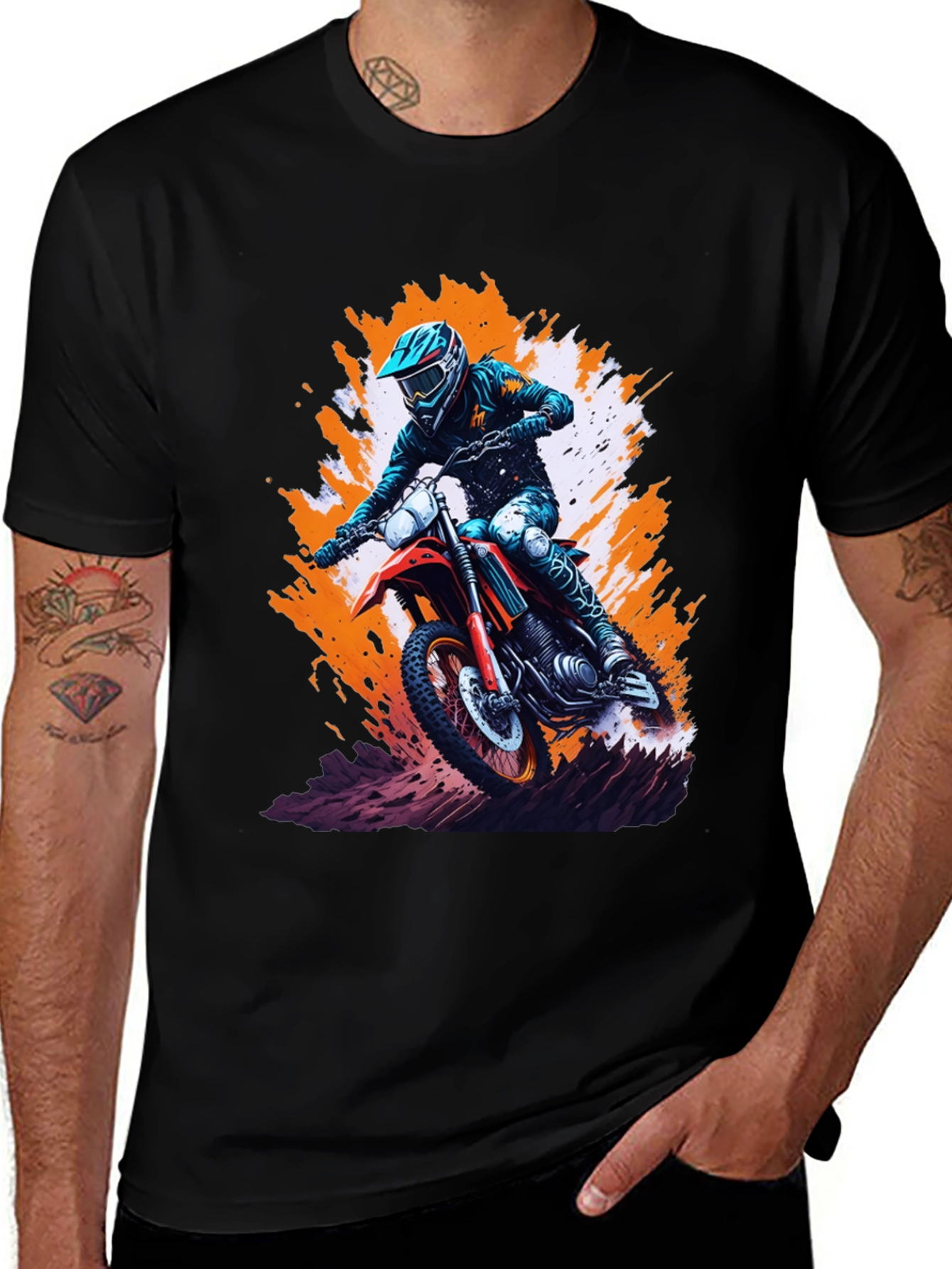 Variant 19 of Motocross Rider Graphic Tee - Black Cotton Blend Shirt