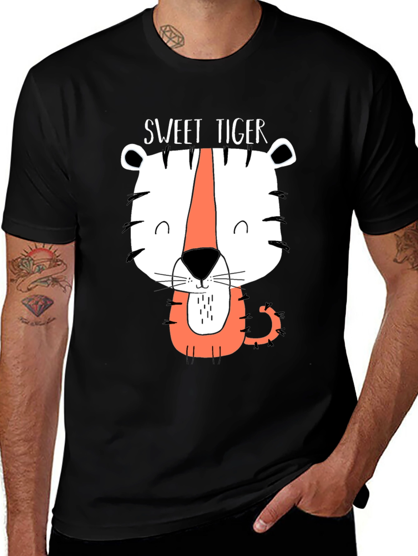 Variant 22 of Sweet Tiger Graphic Print Black T-Shirt