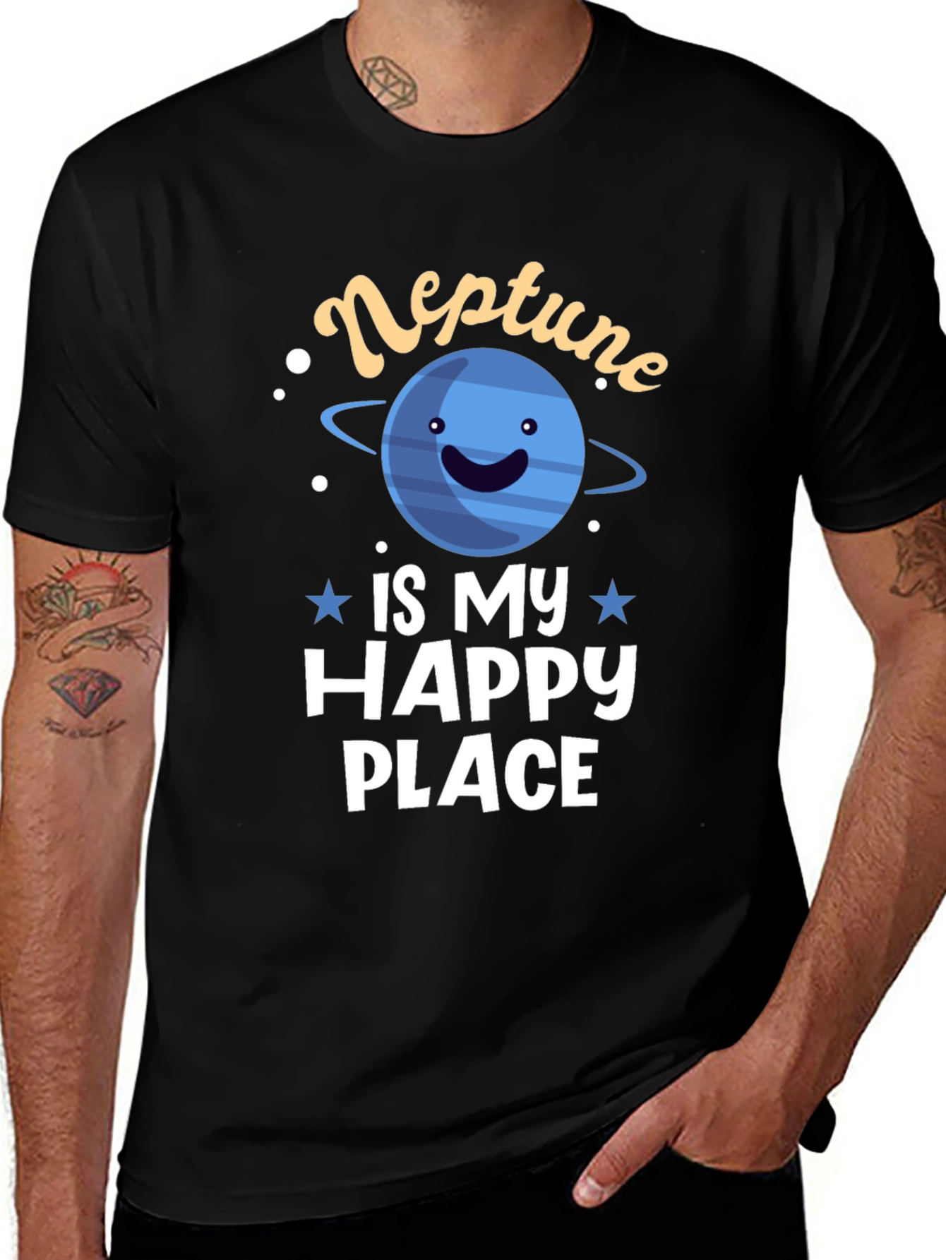 Neptune Is My Happy Place Black Graphic T-Shirt