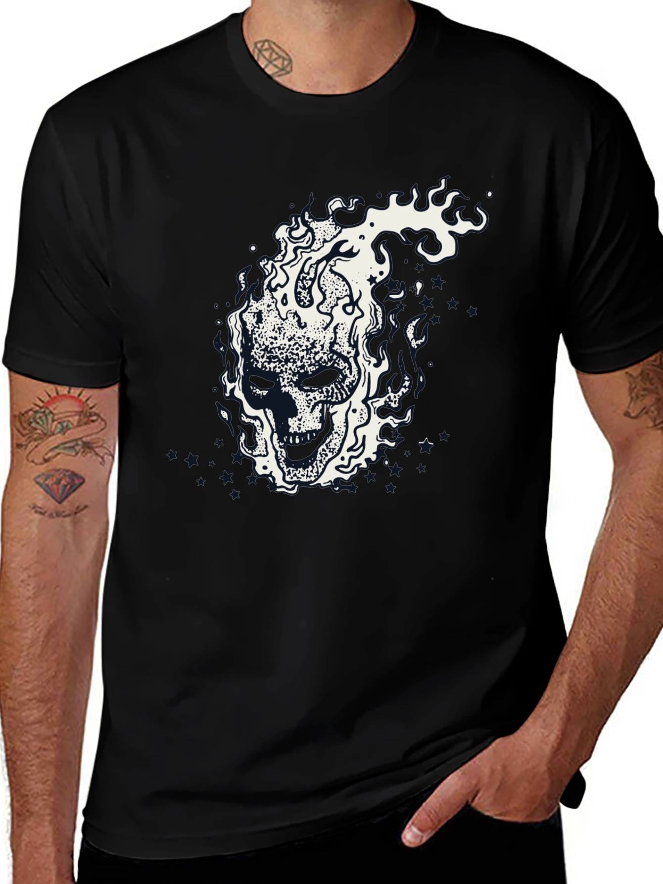 Variant 26 of Flaming Skull Graphic Tee - Bold Black T-Shirt