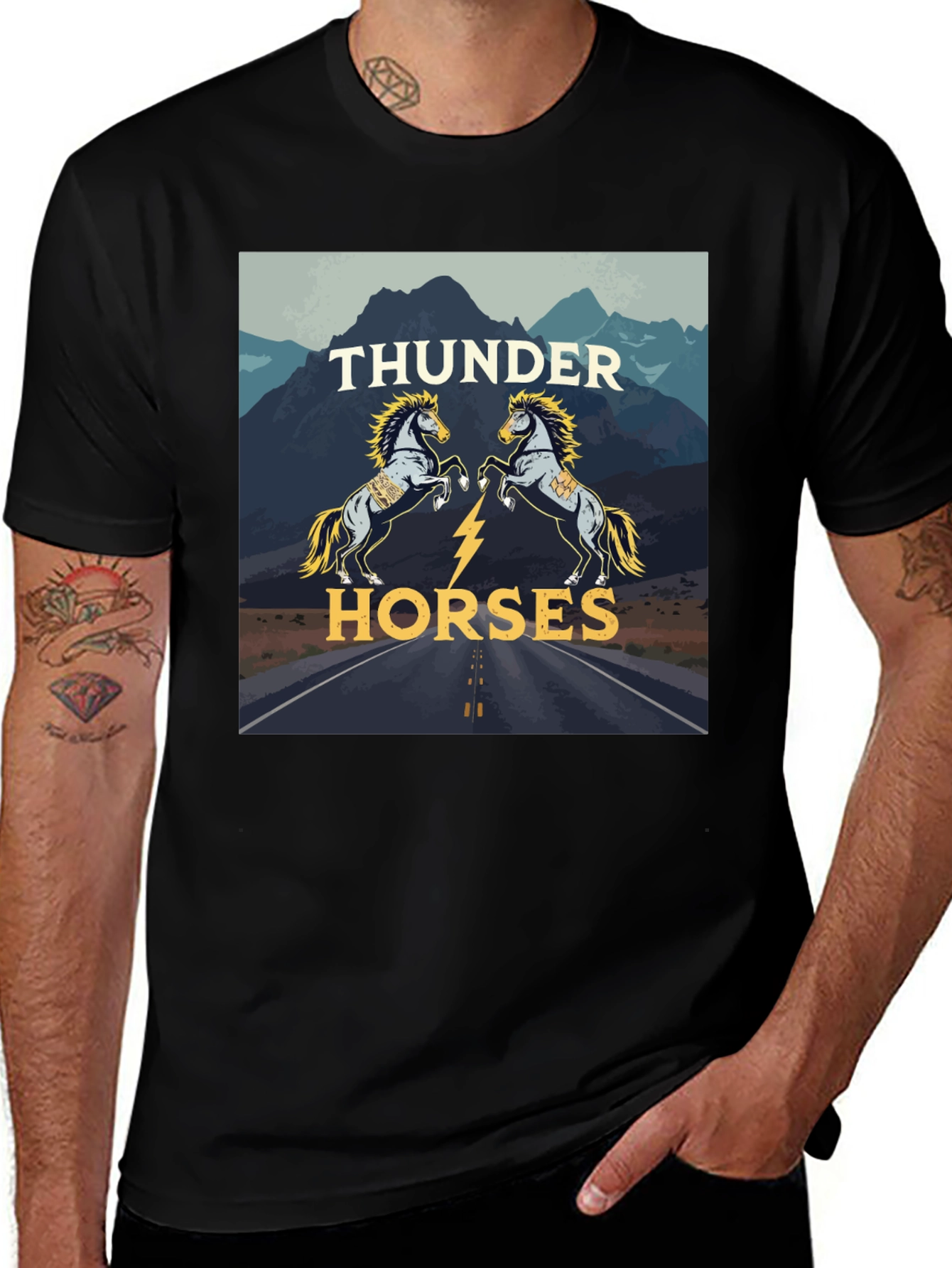 Thunder Horses Graphic T-Shirt - Black