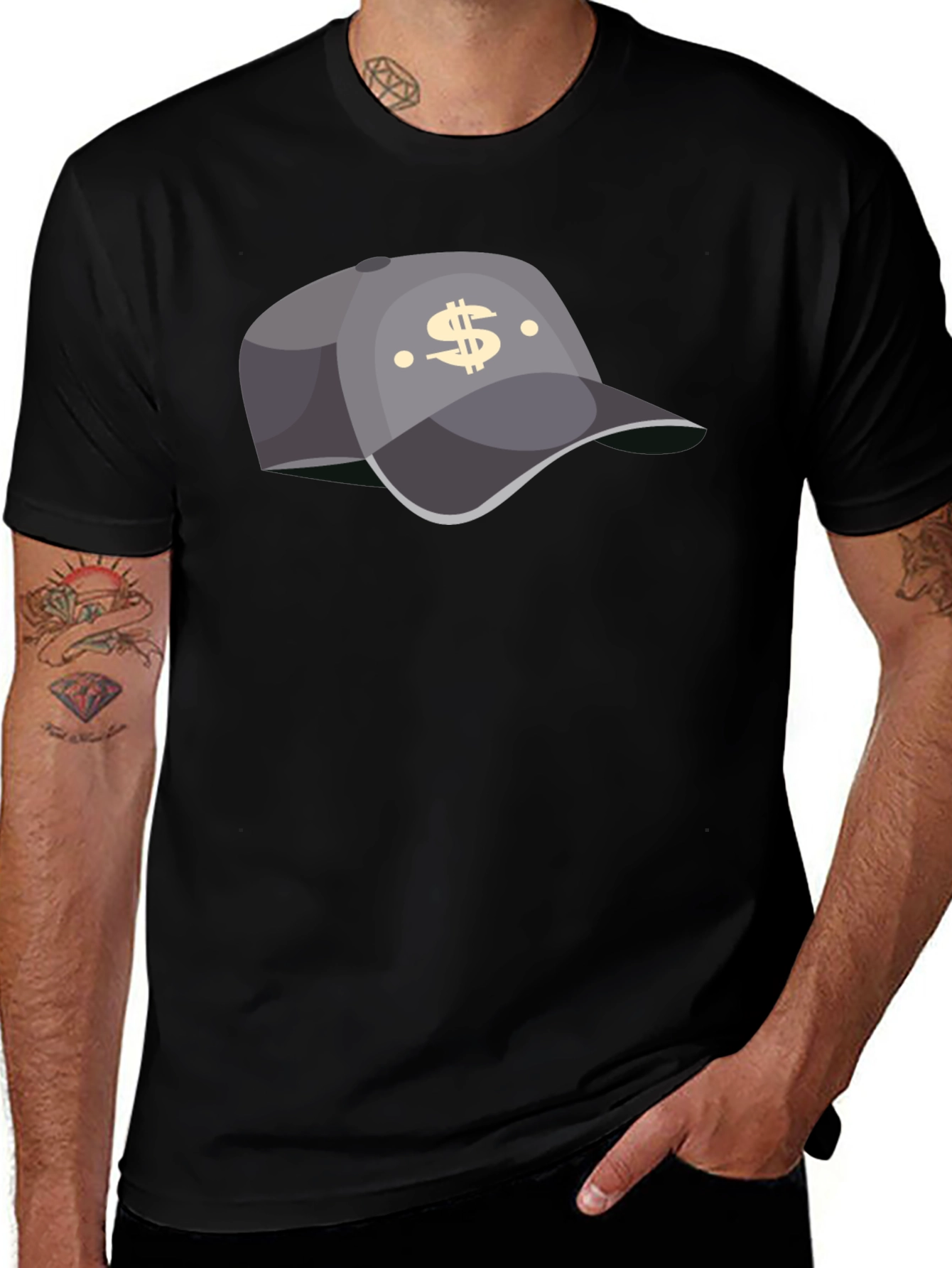 Variant 4 of Trendy Black T-Shirt with Hat Graphic