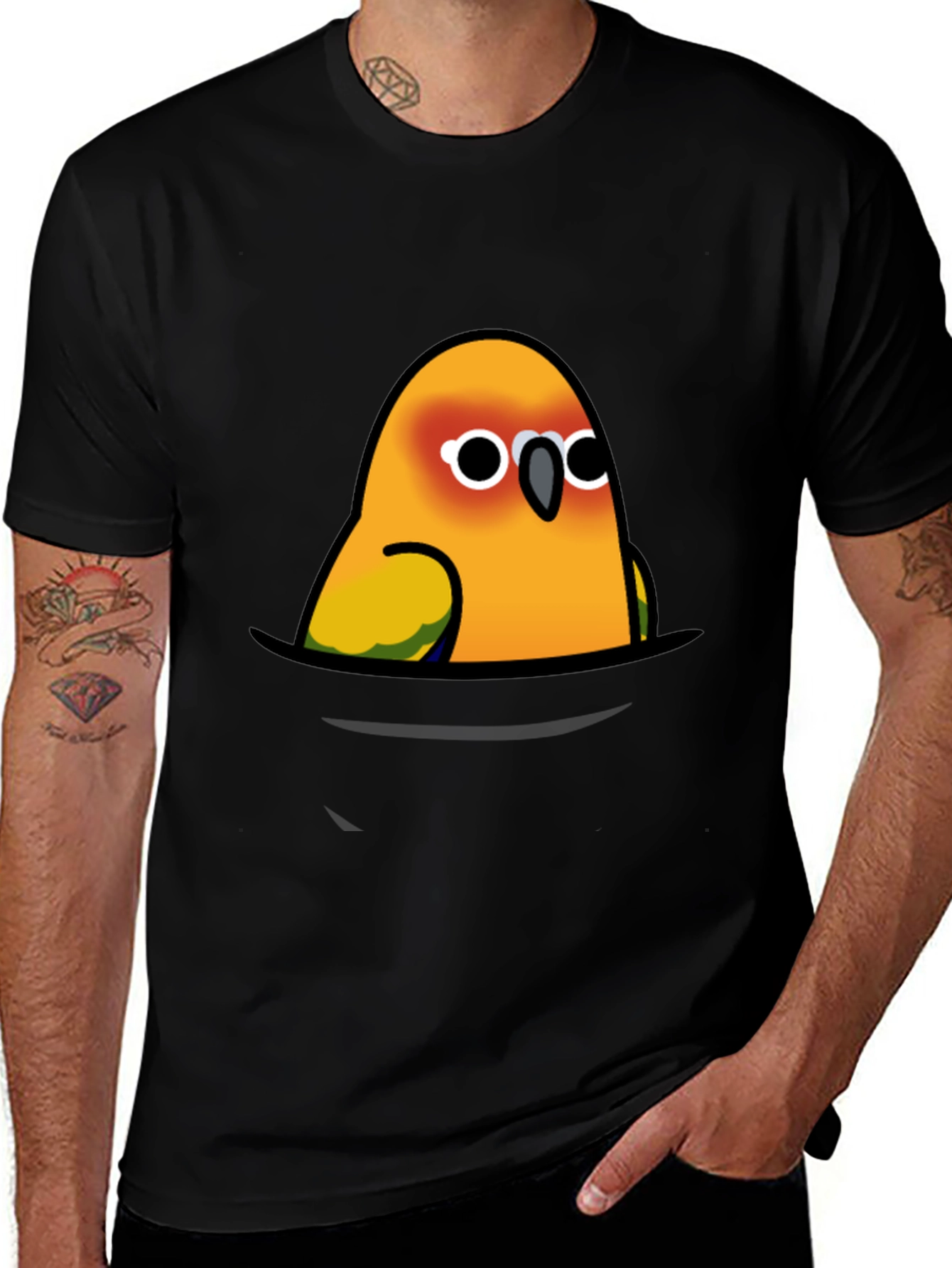 Variant 3 of Parrot Pocket T-Shirt - Cute Bird Graphic Tee