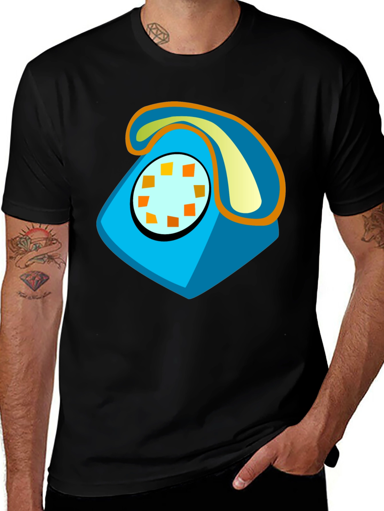 Variant 20 of Retro Rotary Phone Graphic Tee - Black Cotton T-Shirt