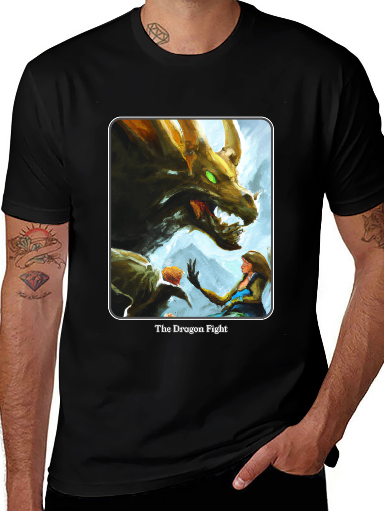 Variant 9 of Dragon Fight Graphic Tee - Mythical Art Shirt