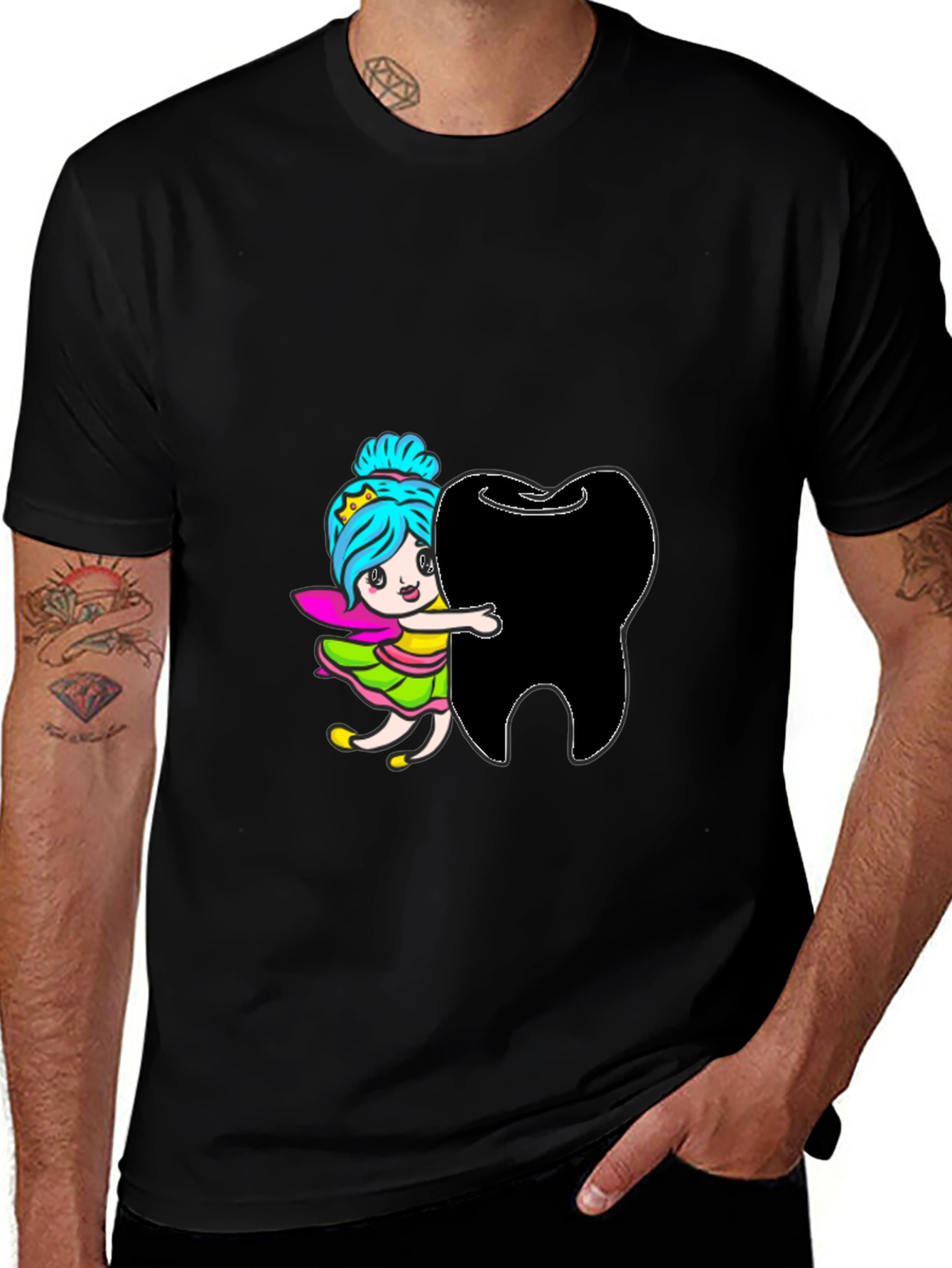 Variant 24 of Cute Tooth Fairy Hug Black T-Shirt