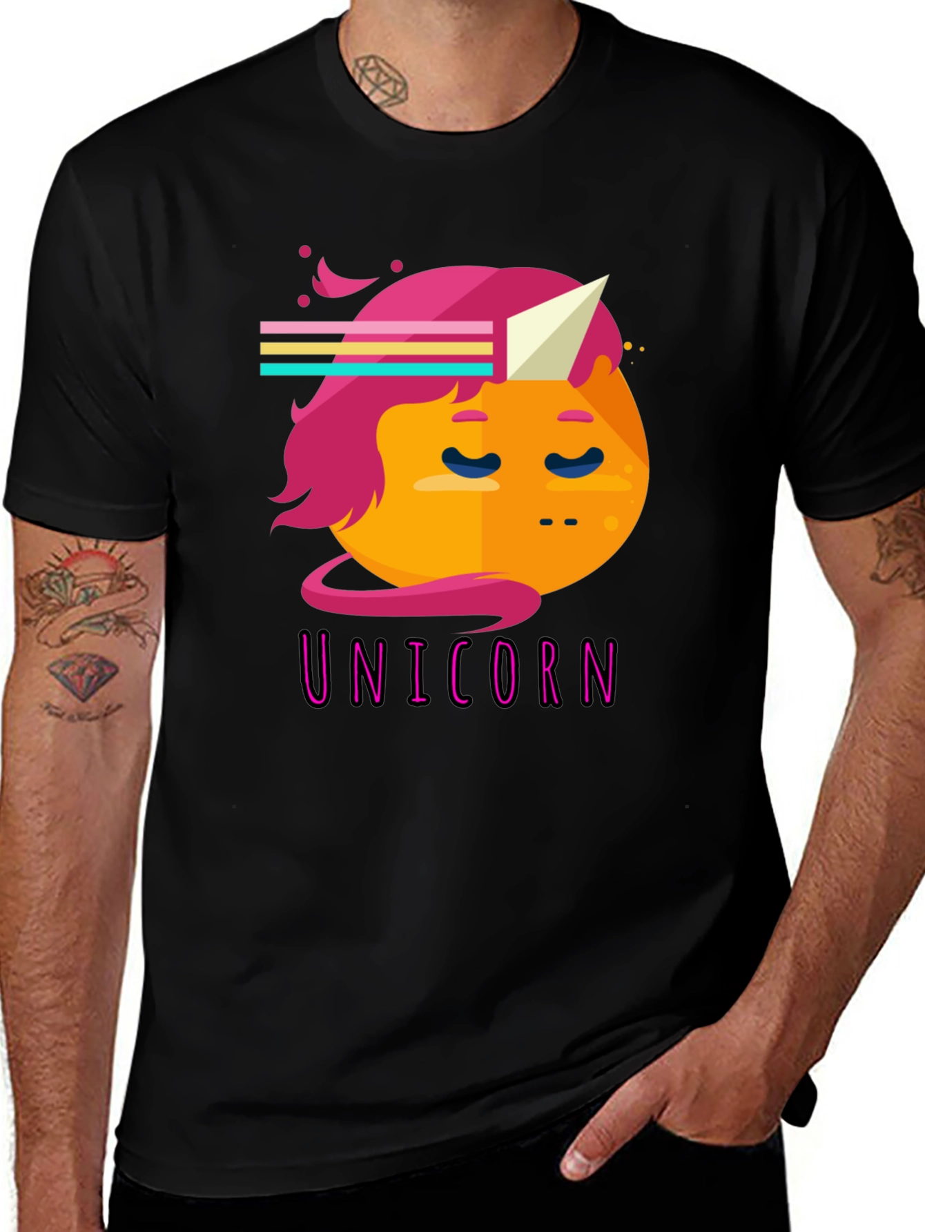 Variant 3 of Unicorn Emoji Graphic Tee - Stylish Men's Black T-Shirt