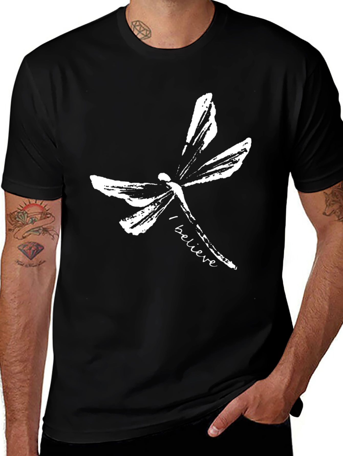 Variant 17 of Dragonfly Believe Graphic Tee - Black Casual T-Shirt