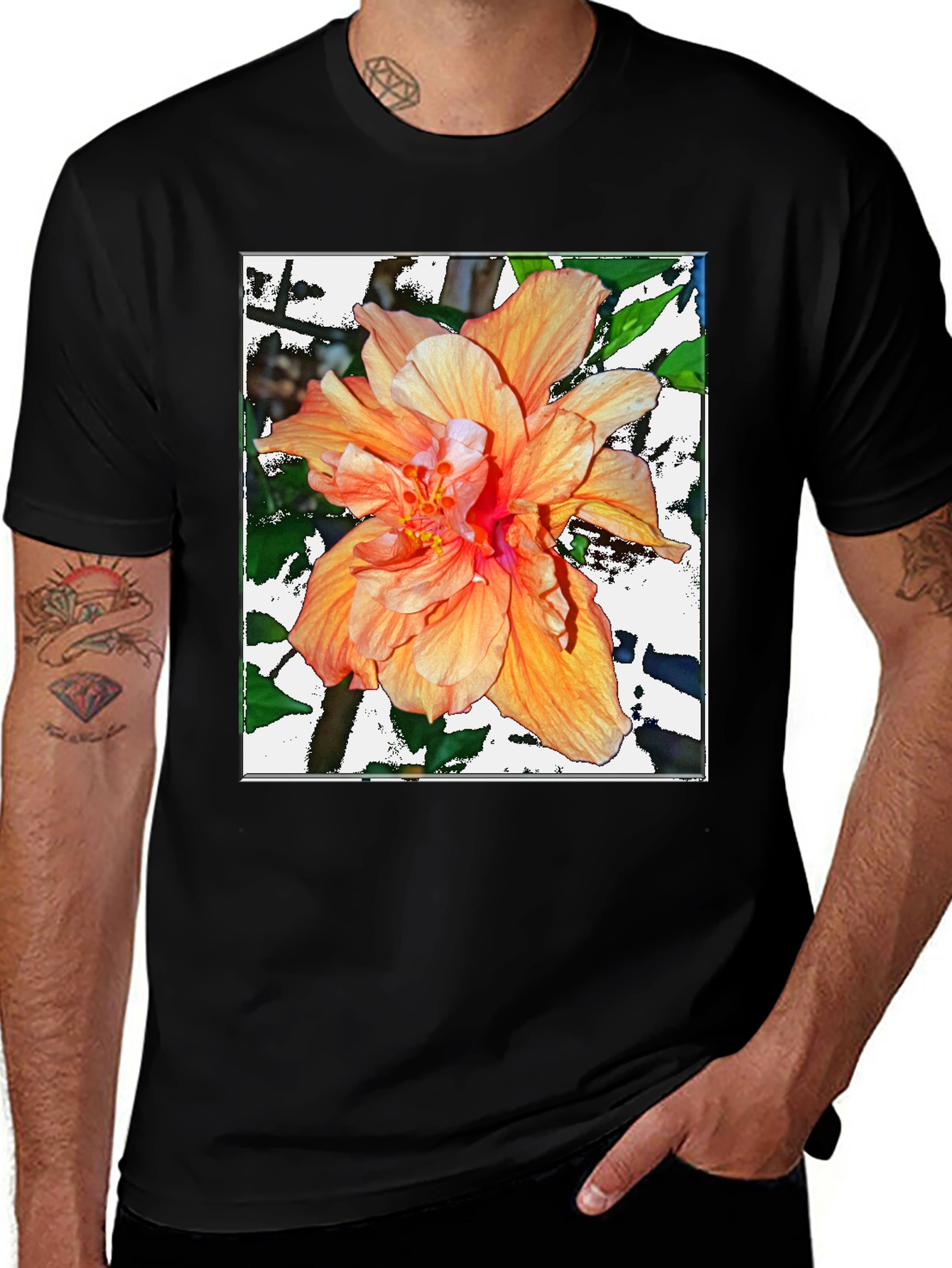Variant 30 of Hibiscus Flower Graphic T-Shirt - Black Casual Tee