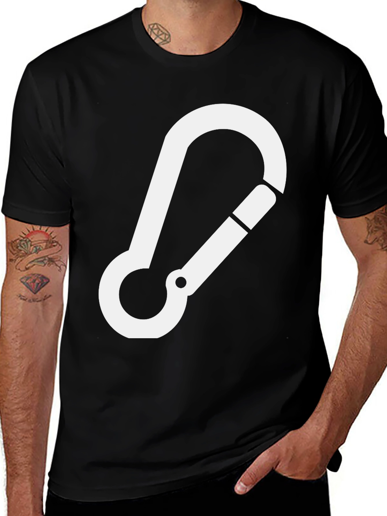 Variant 23 of Black T-Shirt with White Carabiner Design