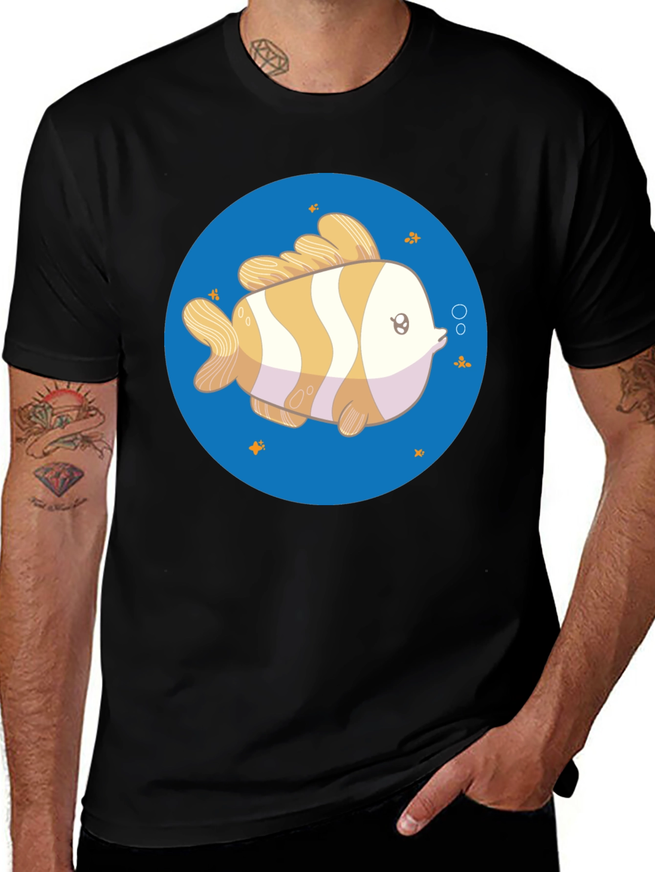 Variant 12 of Cartoon Fish Graphic Tee - Unisex Black T-Shirt