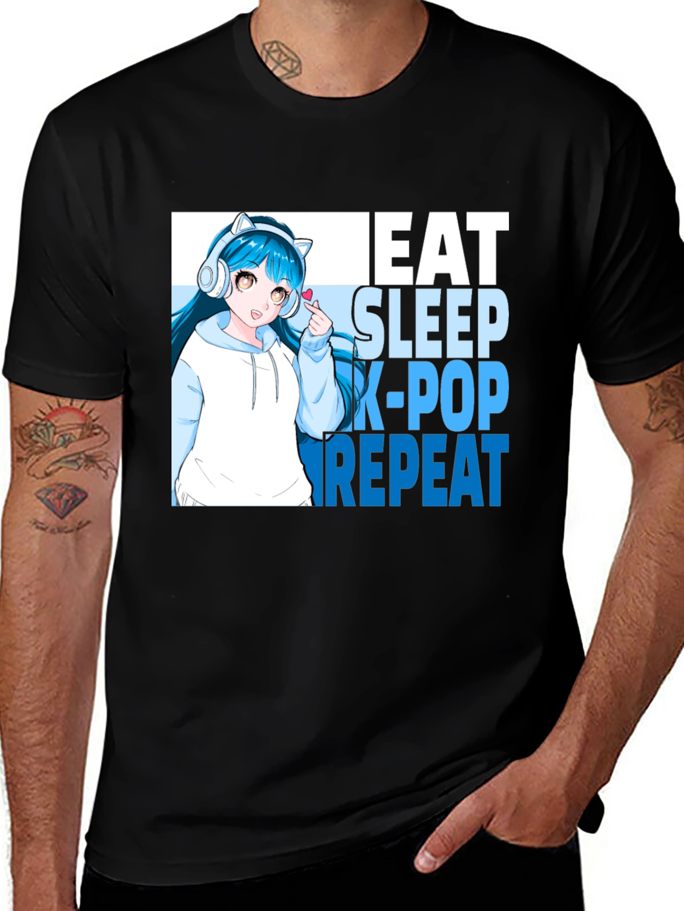 Variant 29 of Eat Sleep K-Pop Repeat Anime Graphic Tee