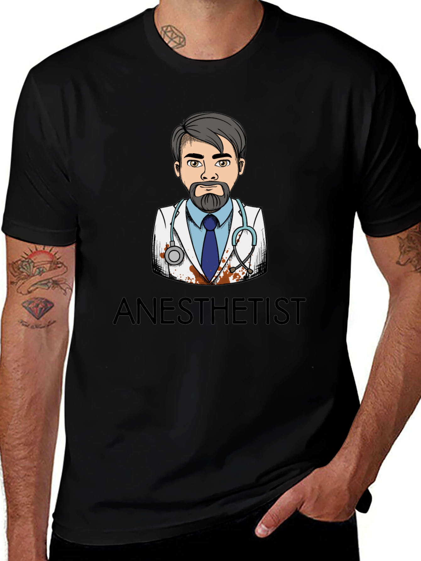 Variant 8 of Anesthetist Cartoon Graphic Black T-Shirt