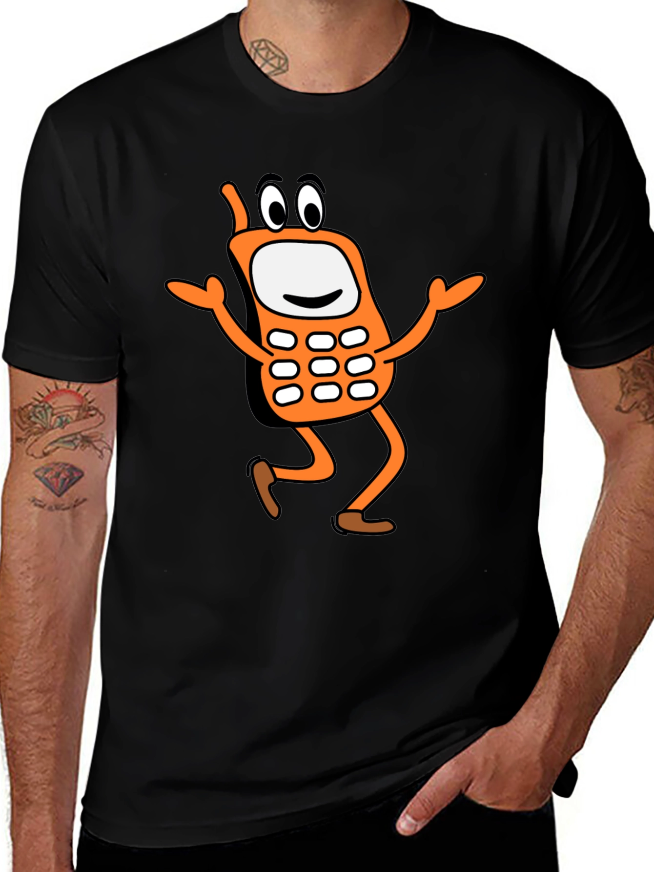 Funny Cartoon Cell Phone Black T-Shirt