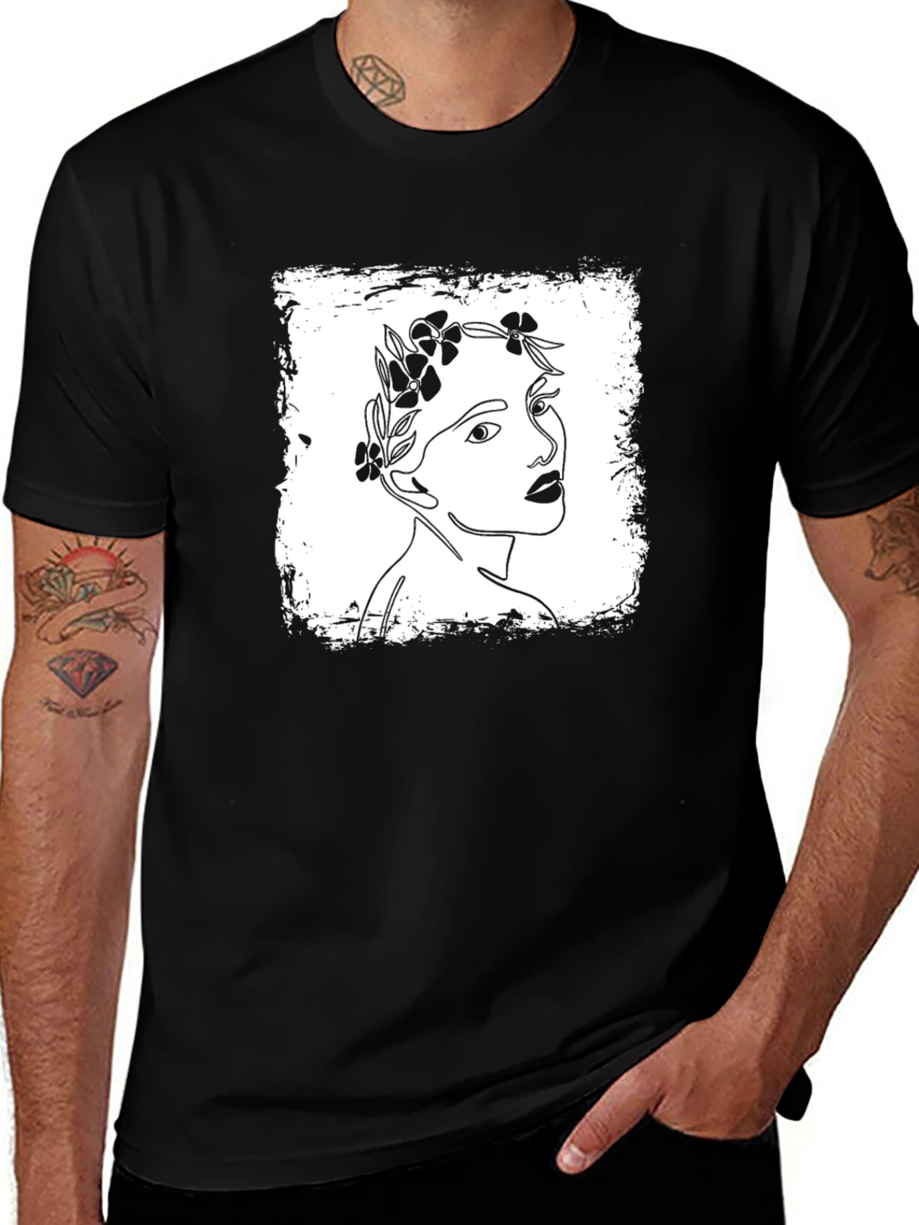 Variant 27 of Floral Woman Graphic Tee - Stylish Black Cotton T-Shirt