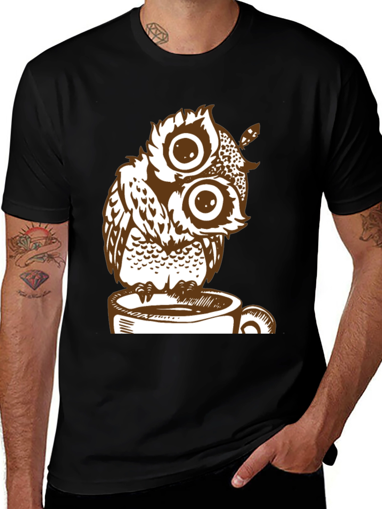 Variant 27 of Owl on Coffee Cup Graphic Tee