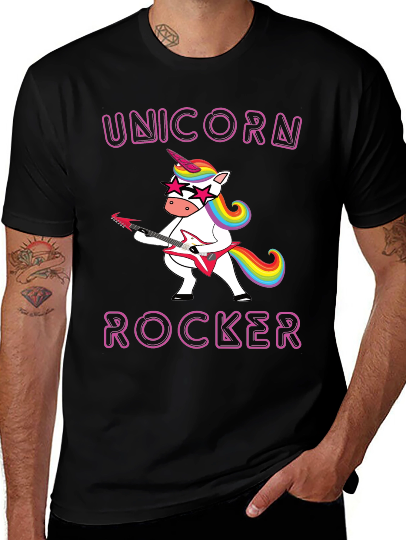 Unicorn Rocker Graphic Tee - Black Cotton T-Shirt