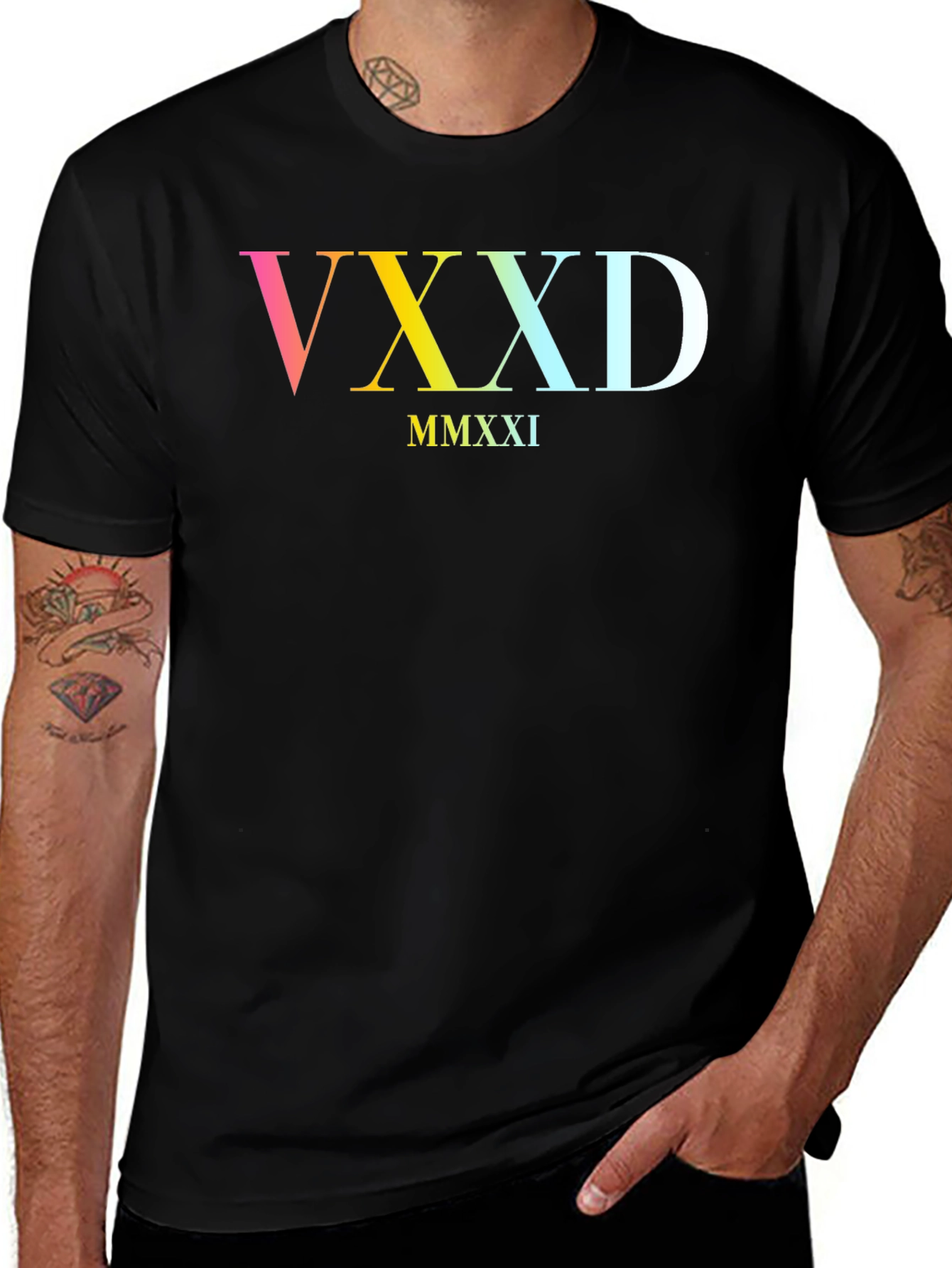 Variant 21 of VXXD MMXXI Rainbow Graphic Black T-Shirt