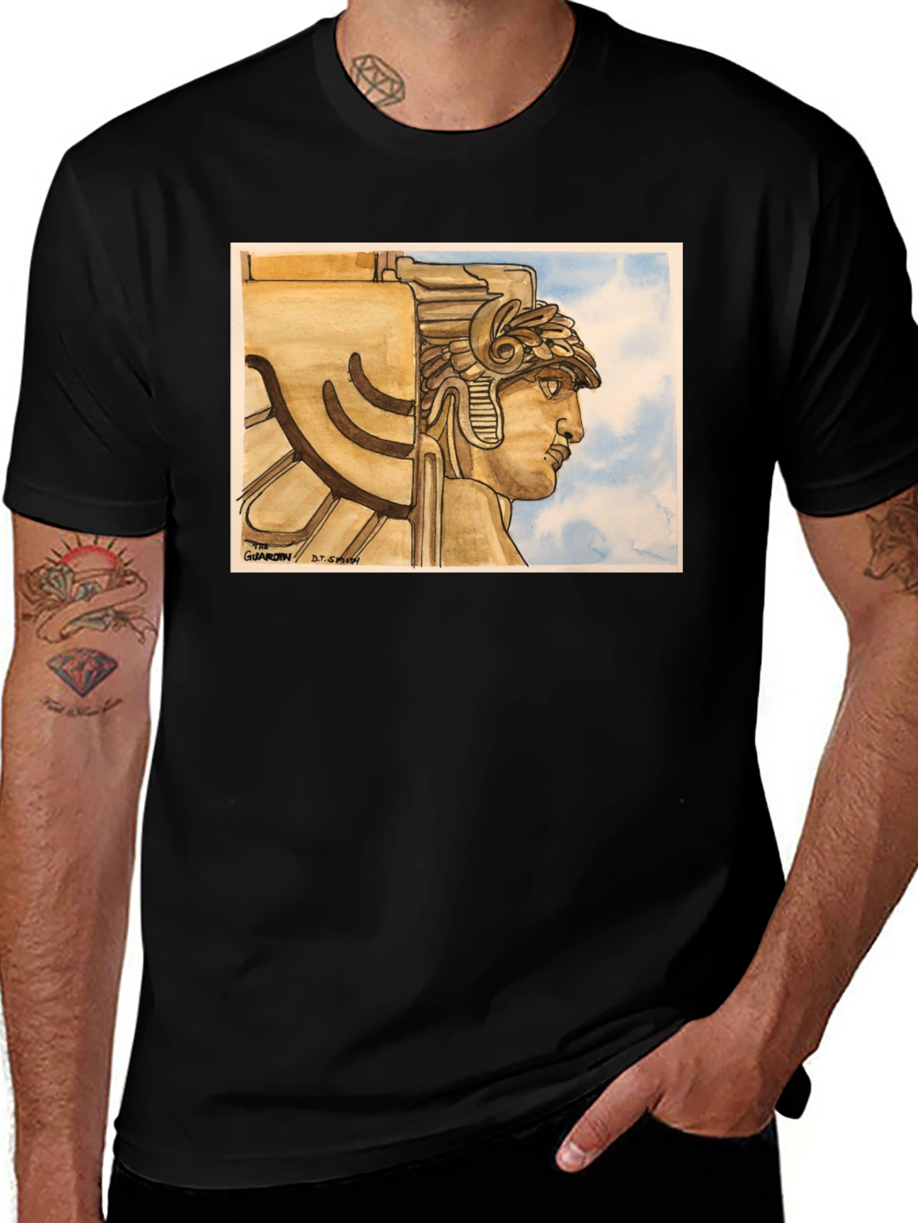 Guardian Statue Graphic T-Shirt - Unisex Black Tee
