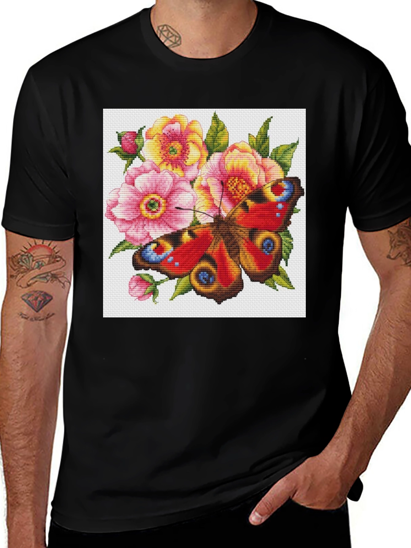 Variant 13 of Butterfly & Floral Cross Stitch T-Shirt