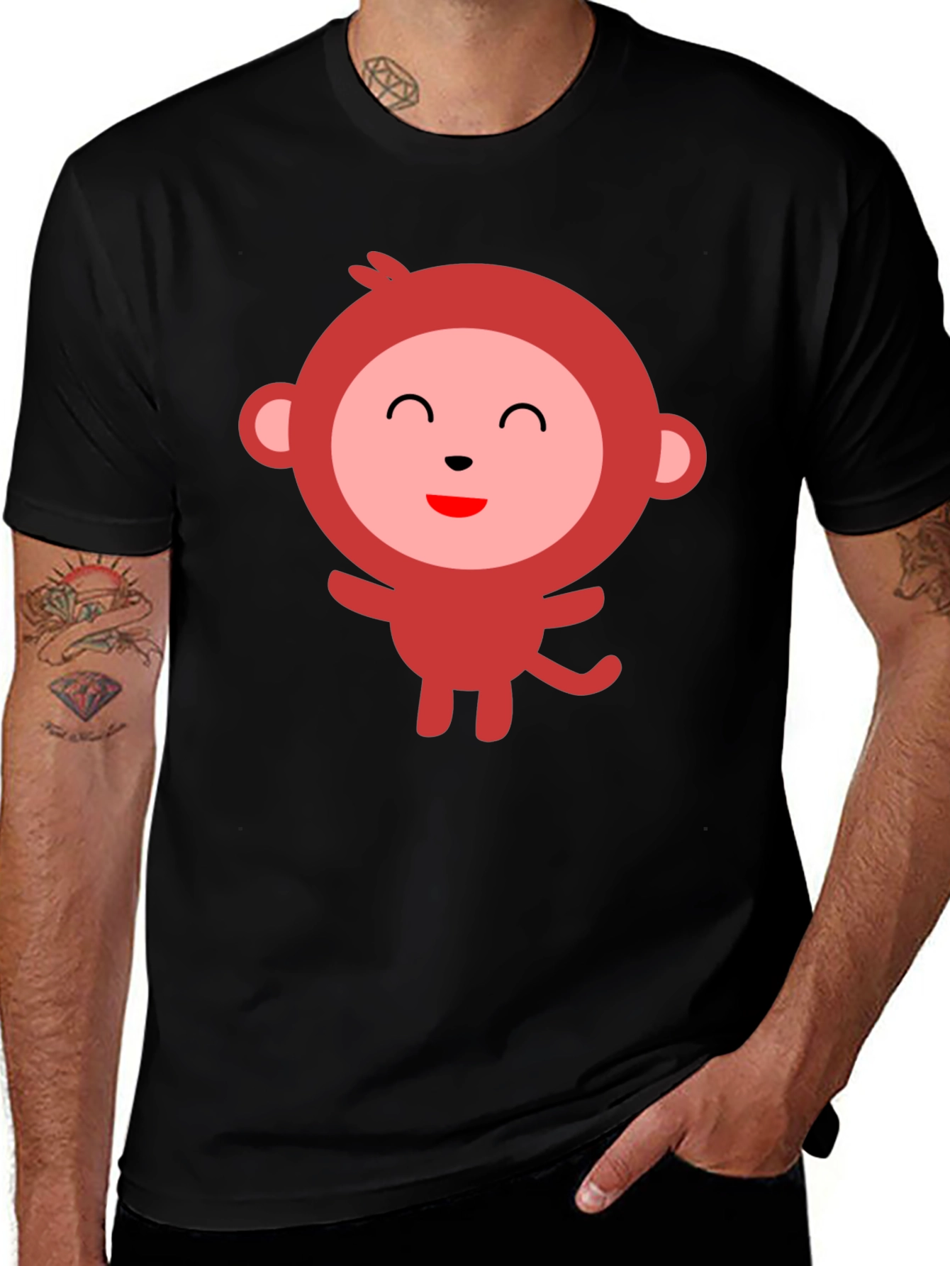 Variant 6 of Cute Monkey Graphic Black T-Shirt