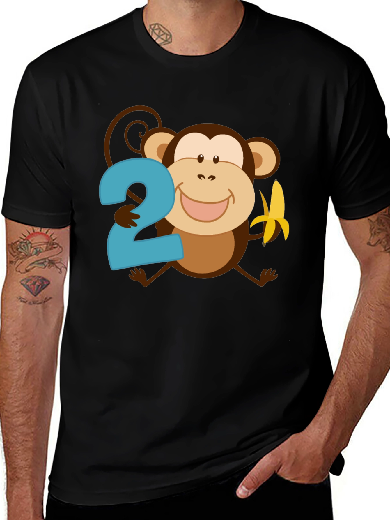 Variant 3 of Birthday Monkey 2nd Birthday Black T-Shirt