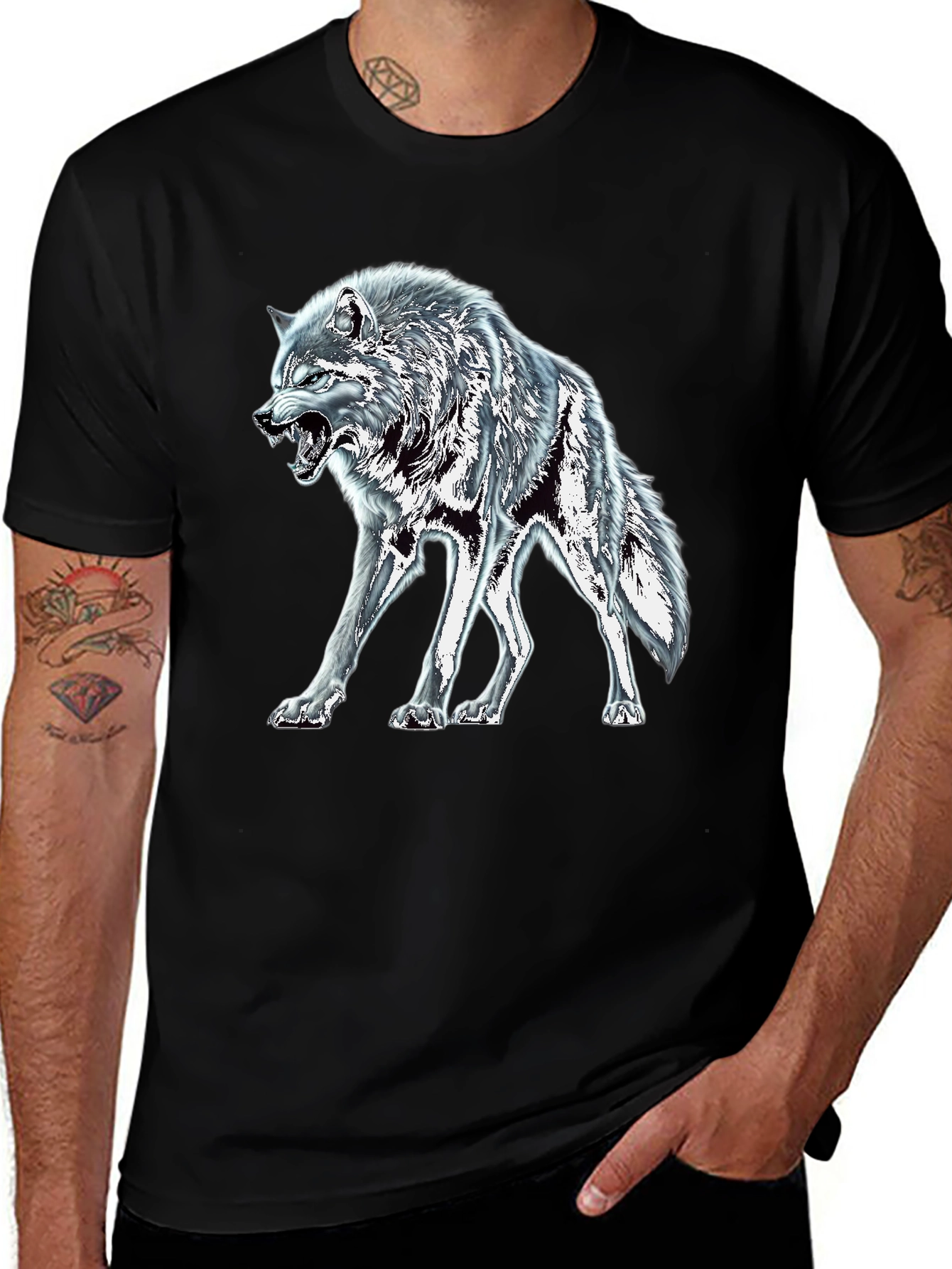 Variant 21 of Black Wolf Graphic Tee - Fierce Animal Design