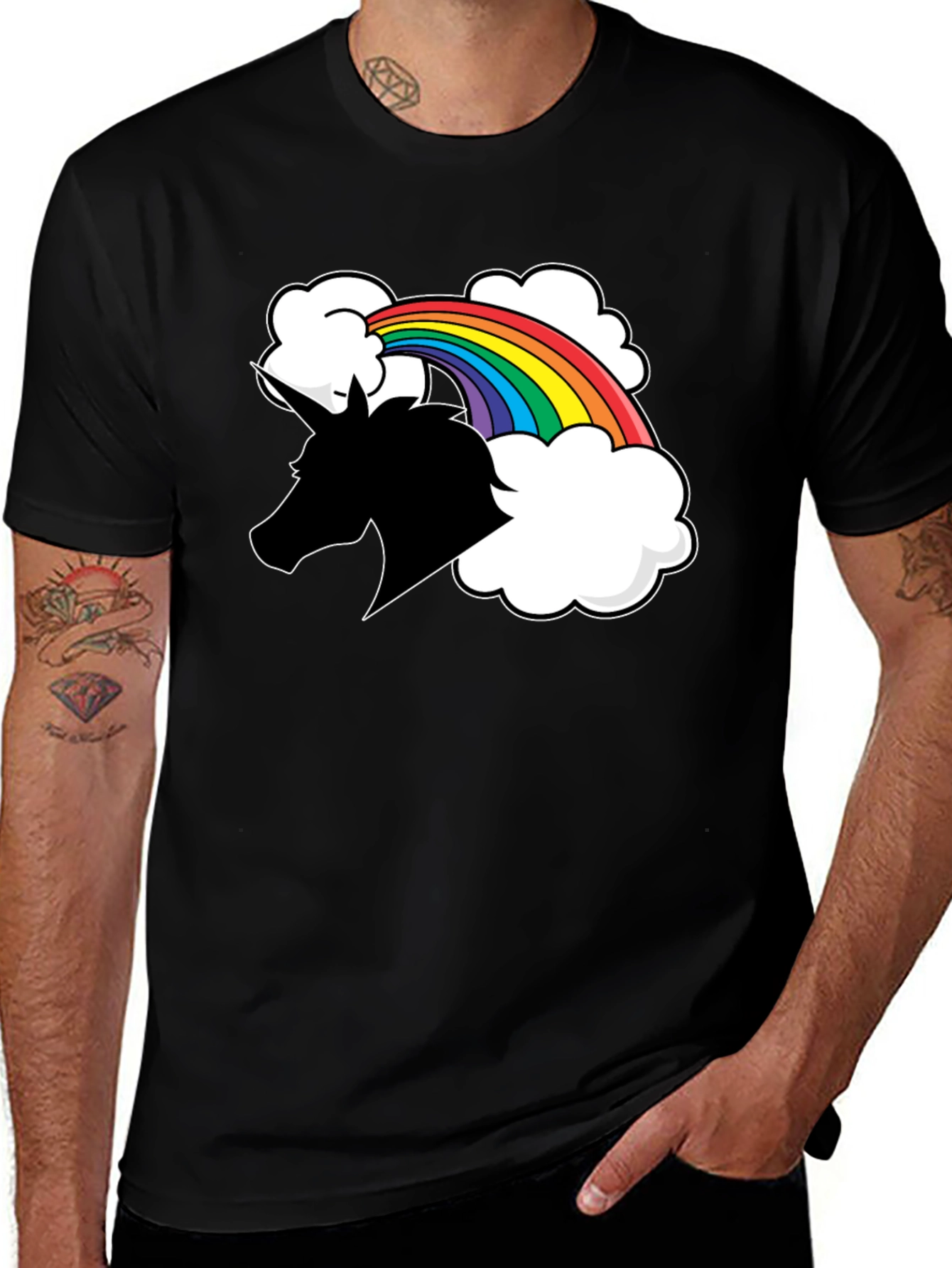 Variant 16 of Unicorn Rainbow T-Shirt - Black Cotton Blend Tee