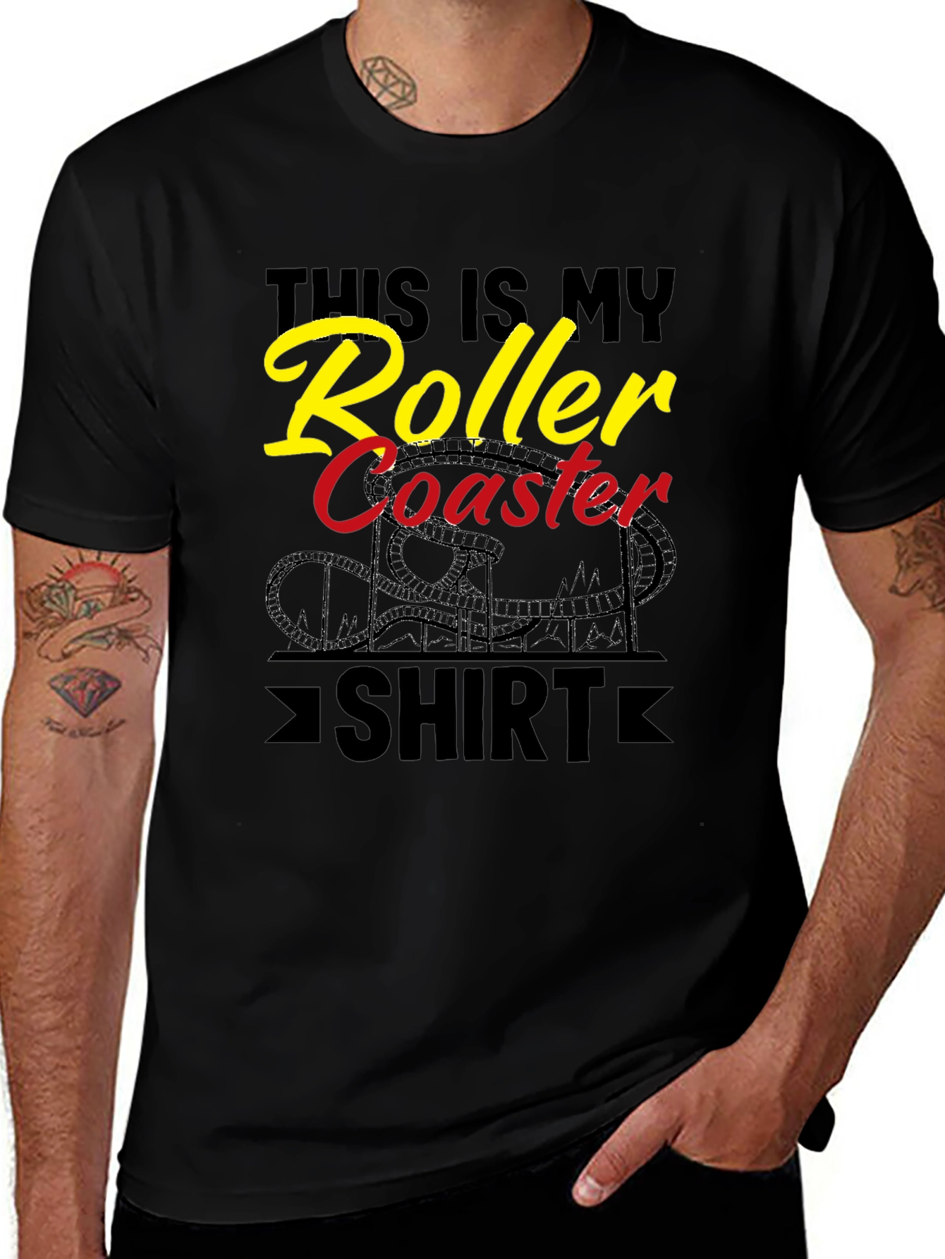 Variant 22 of Roller Coaster Shirt - Black Cotton Graphic Tee