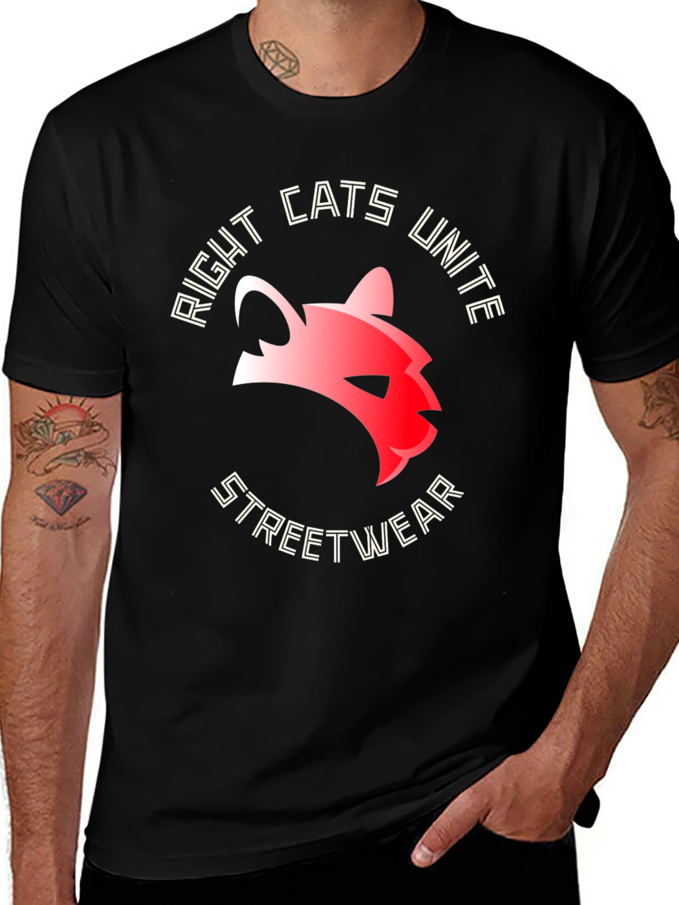 Variant 6 of Right Cats Unite Streetwear Black T-Shirt