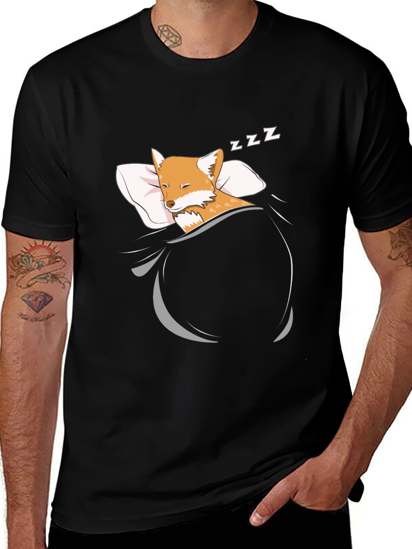 Sleeping Fox Graphic T-Shirt - Men's Black Tee