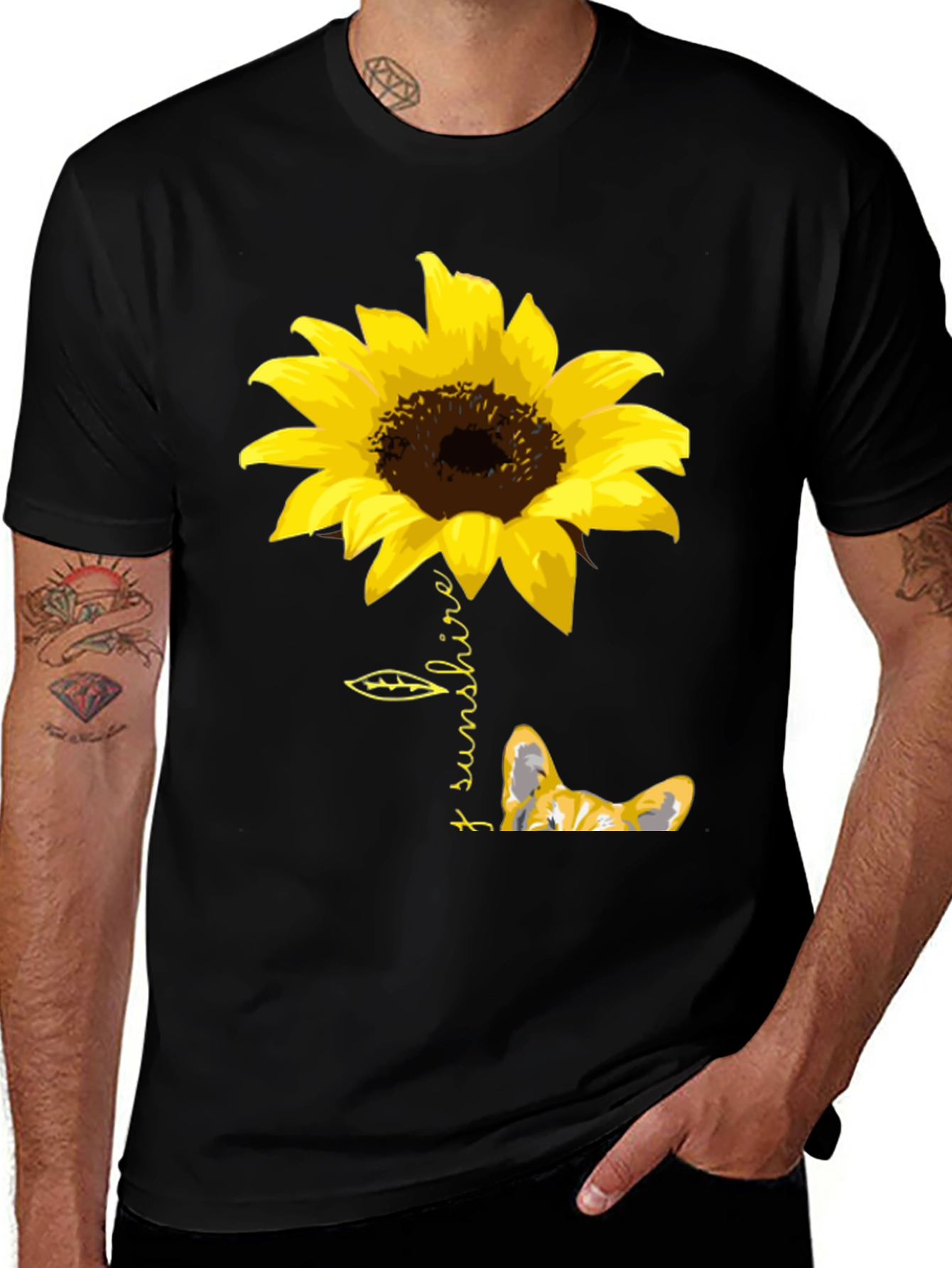 Variant 28 of Sunflower Corgi Graphic Tee - Unisex Black T-Shirt