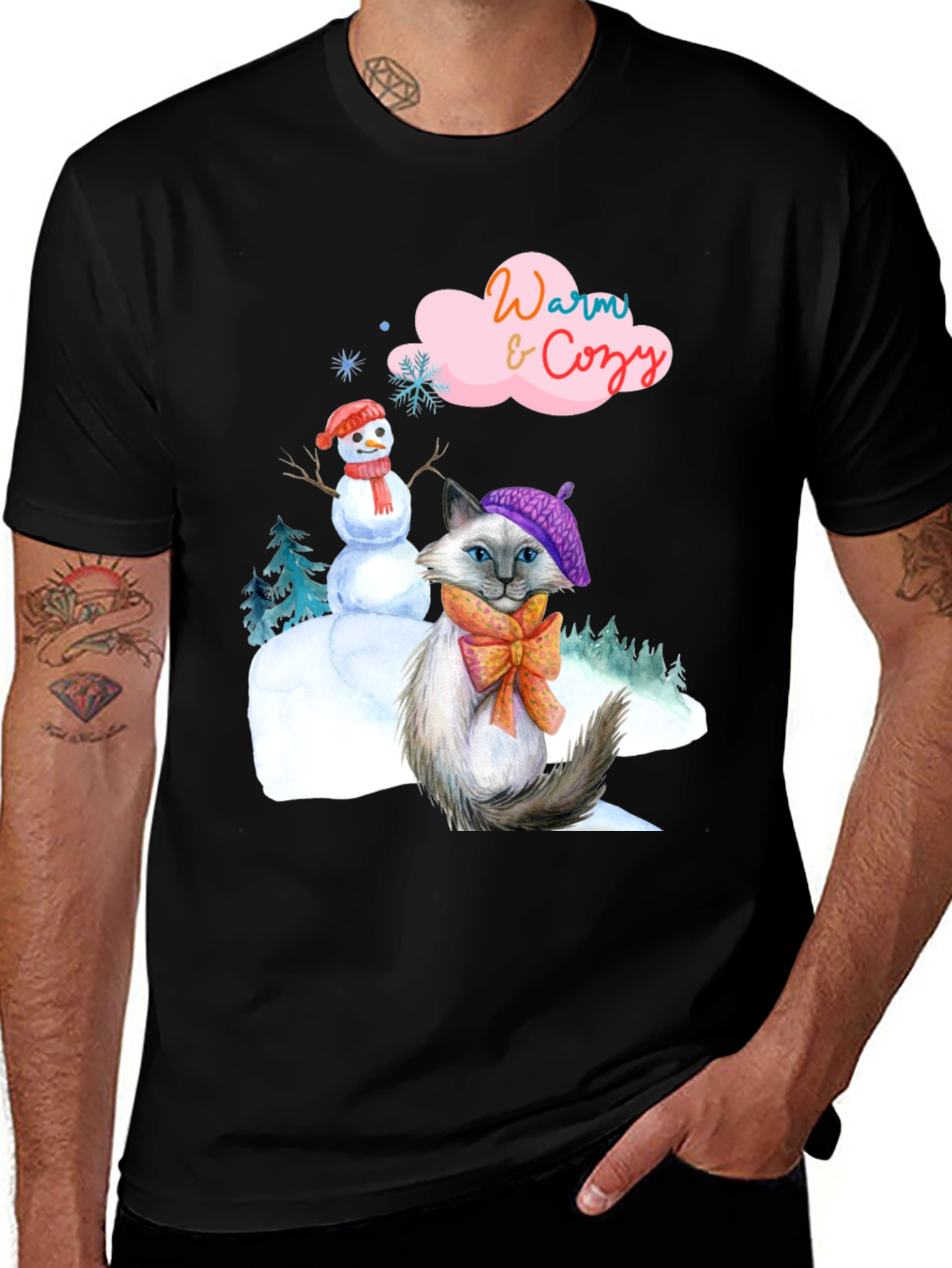 Variant 8 of Warm & Cozy Winter Cat T-Shirt